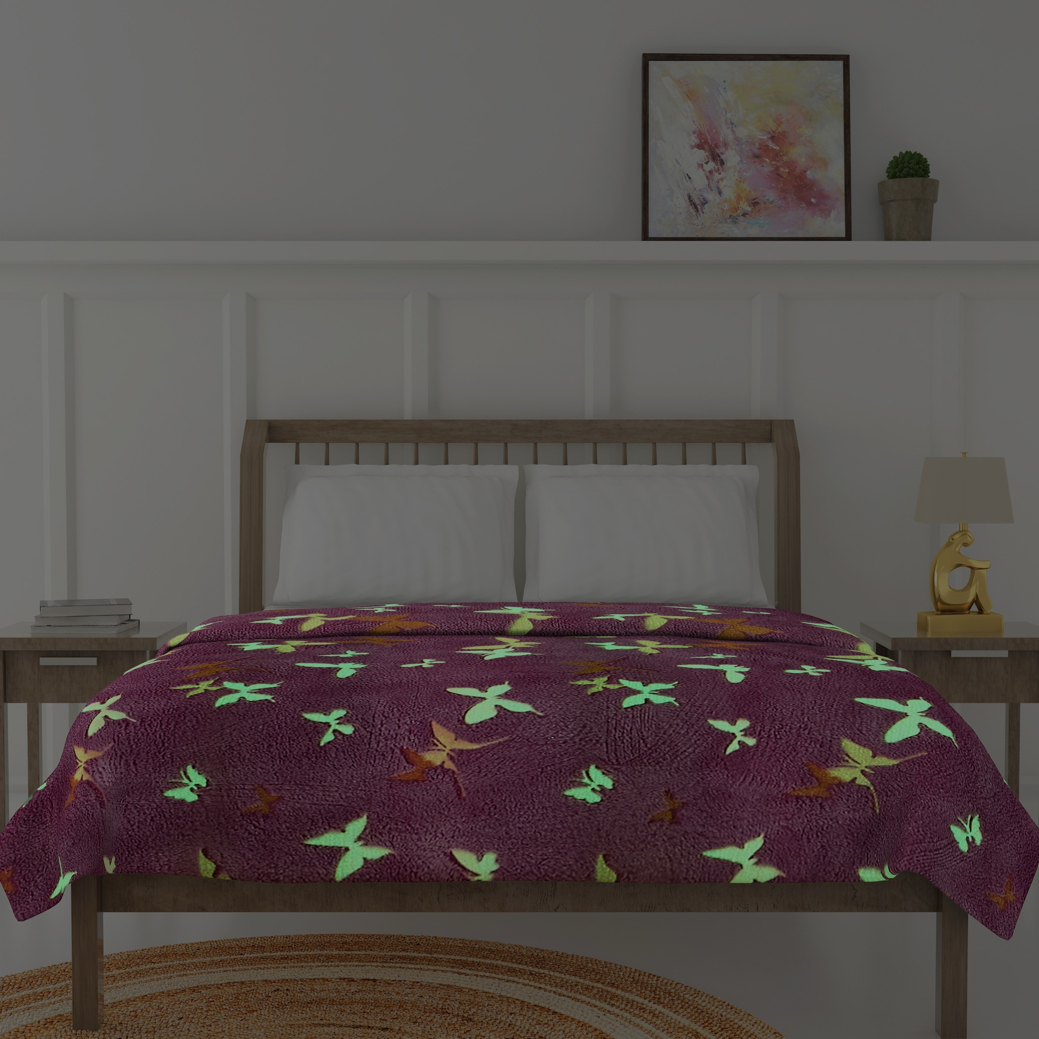 Butterfly Print Glow-in-the-Dark Single Blanket - 127x152 cms-household-bedding-blankets-image-4