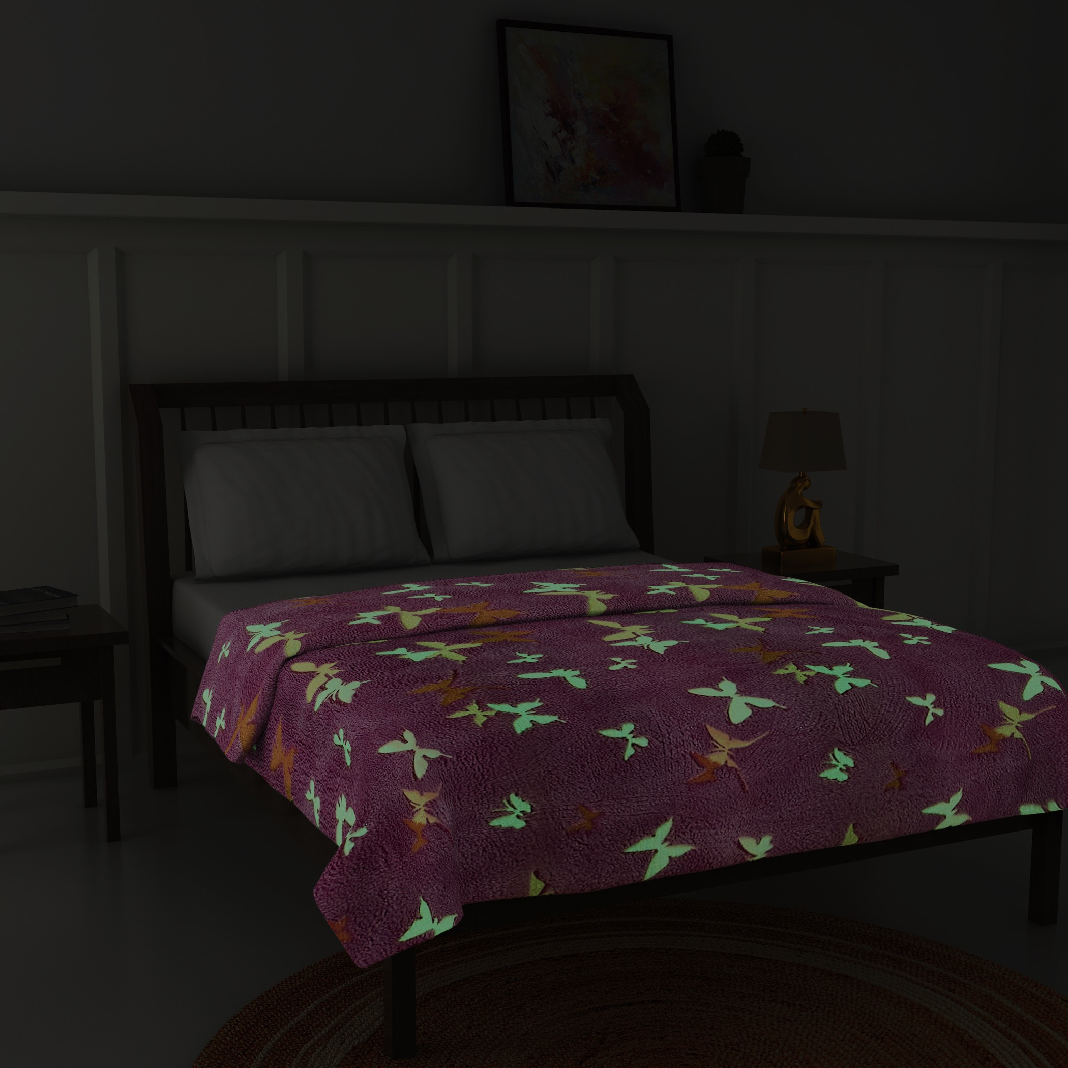 Butterfly Print Glow-in-the-Dark Single Blanket - 127x152 cms-household-bedding-blankets-image-5