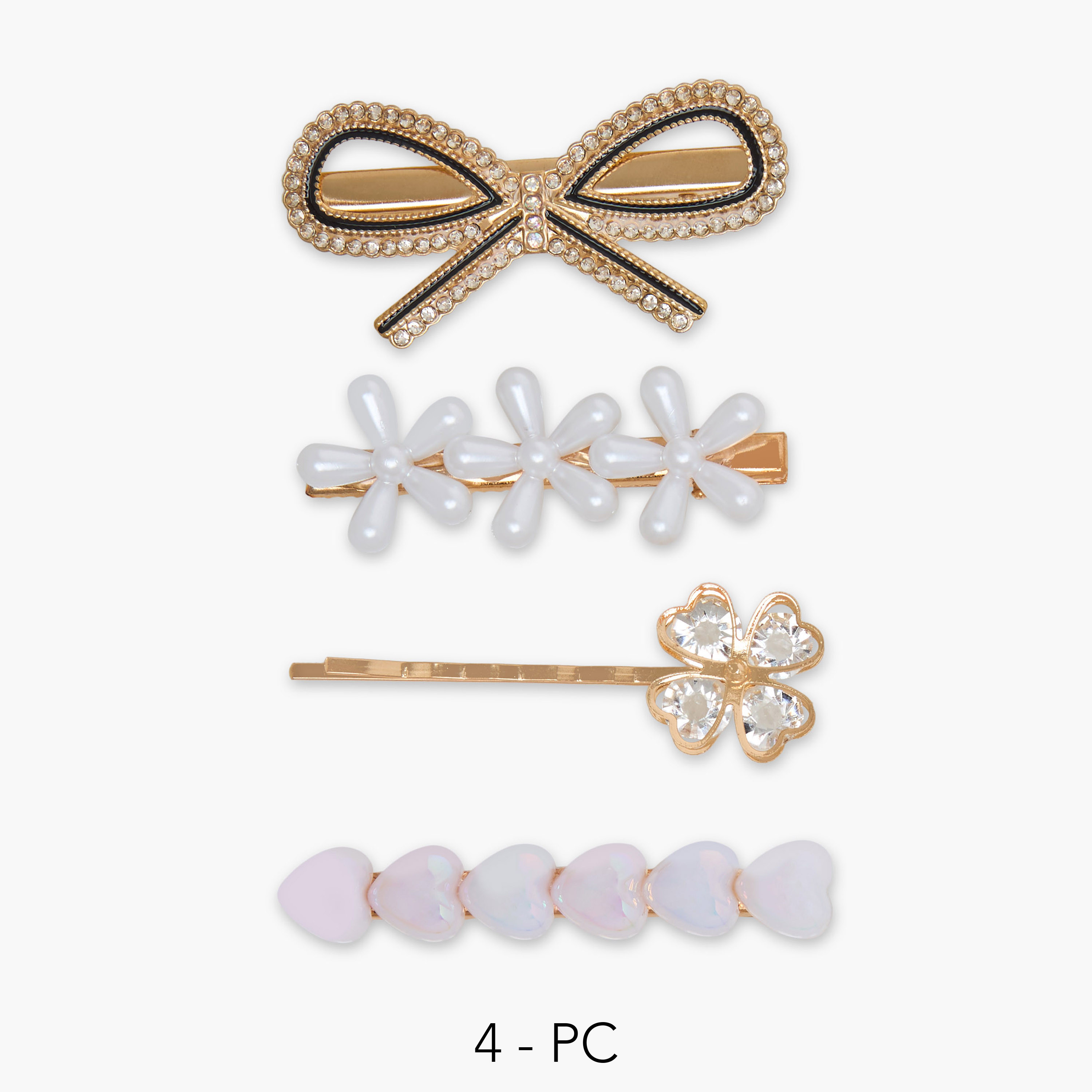 Pack of 4 Hair Clips with Pearl Detail-women-hairaccessories-clips-image-1