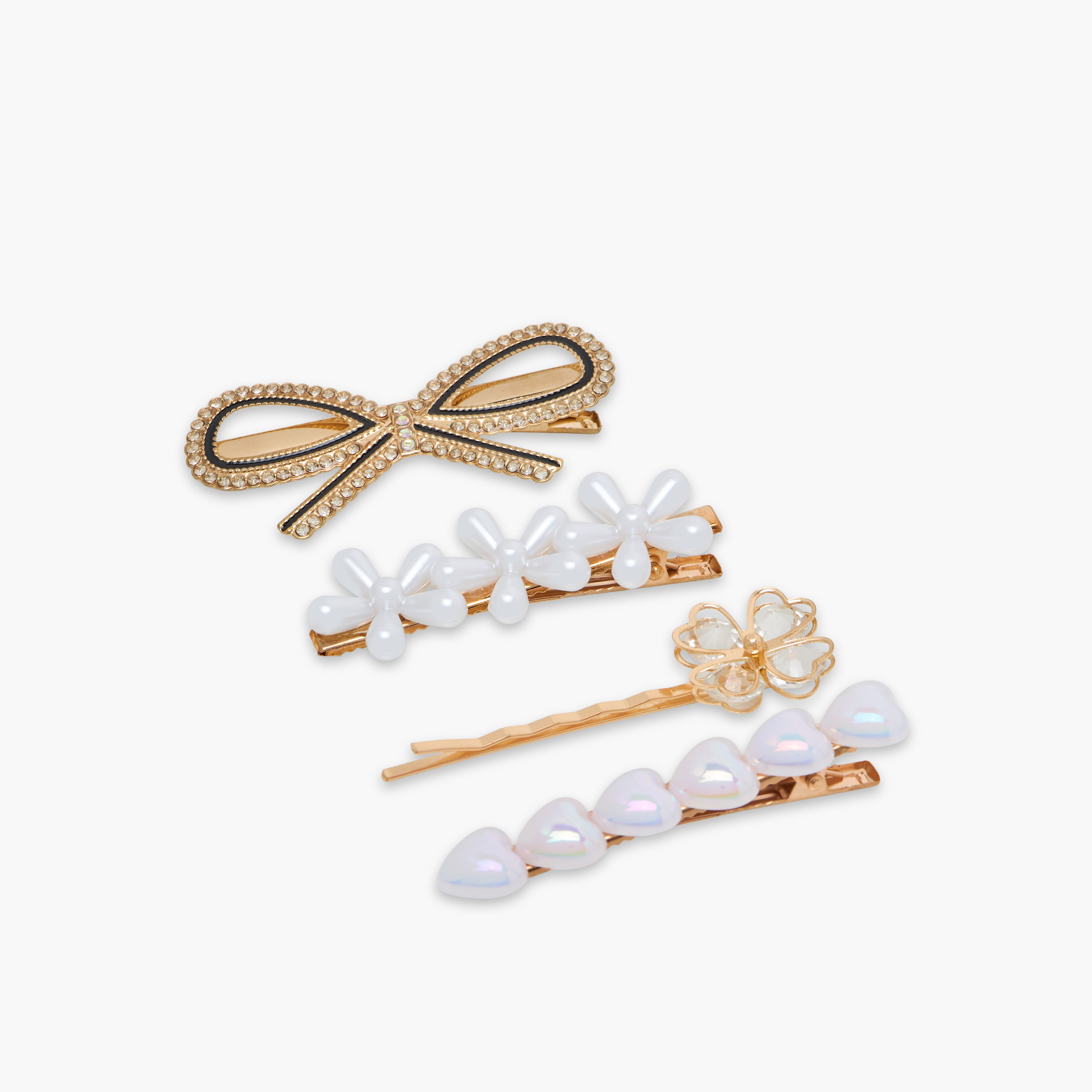 Pack of 4 Hair Clips with Pearl Detail-women-hairaccessories-clips-image-2