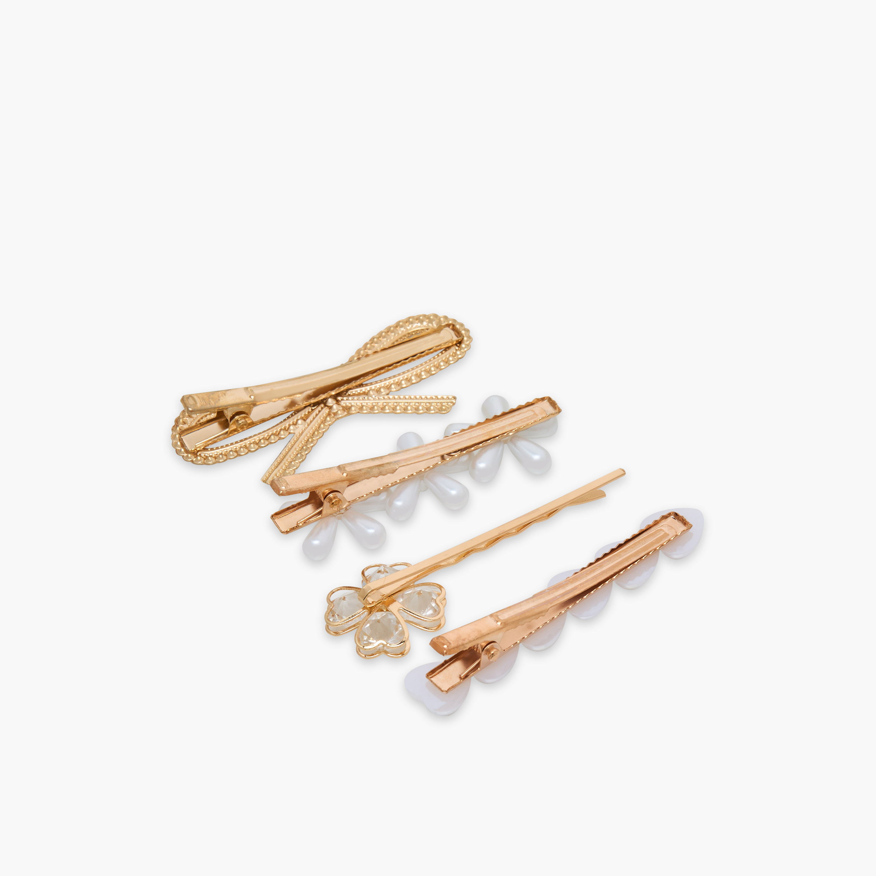 Pack of 4 Hair Clips with Pearl Detail-women-hairaccessories-clips-image-3