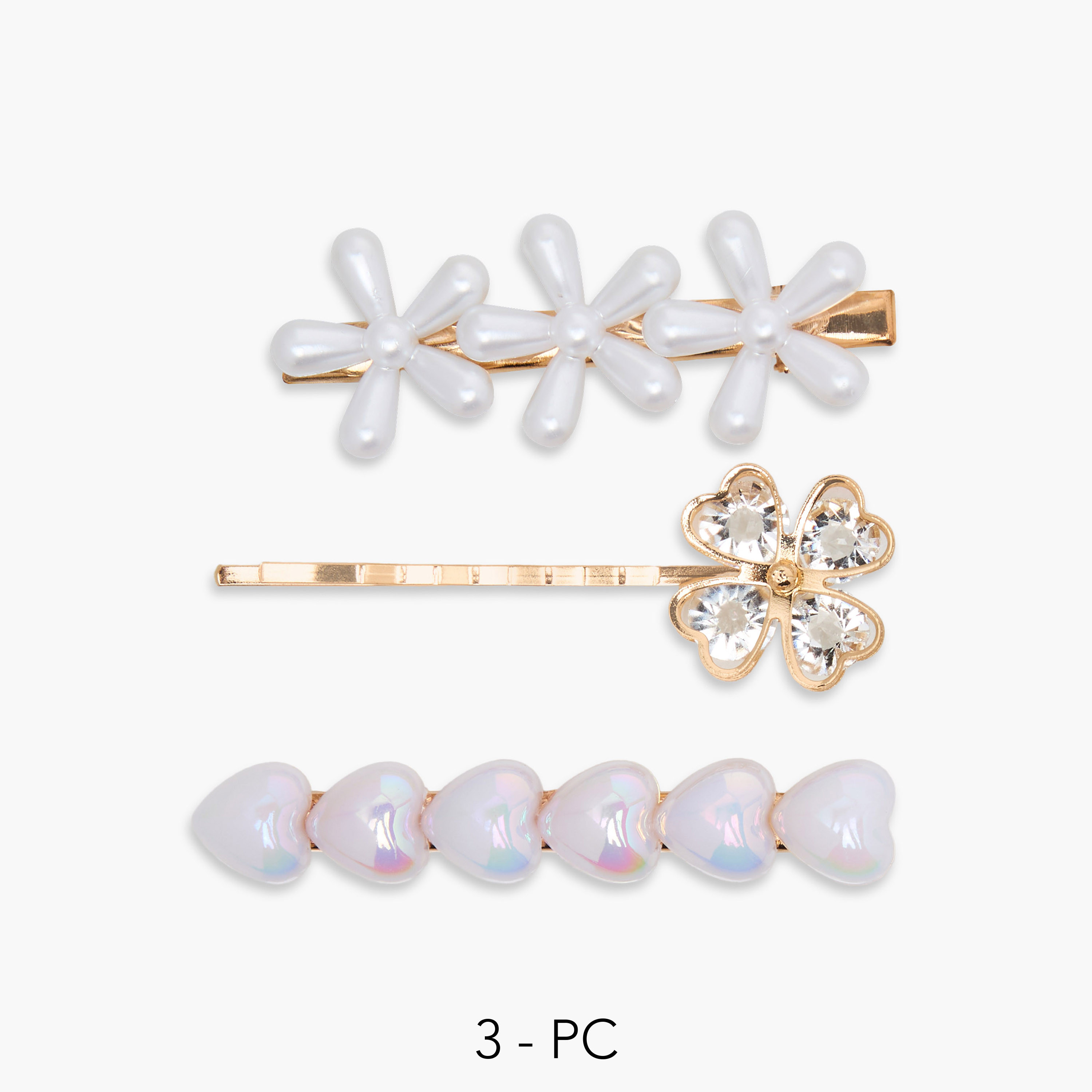 Pack of 3 Hair Clips with Pearl Detail-women-hairaccessories-clips-image-1