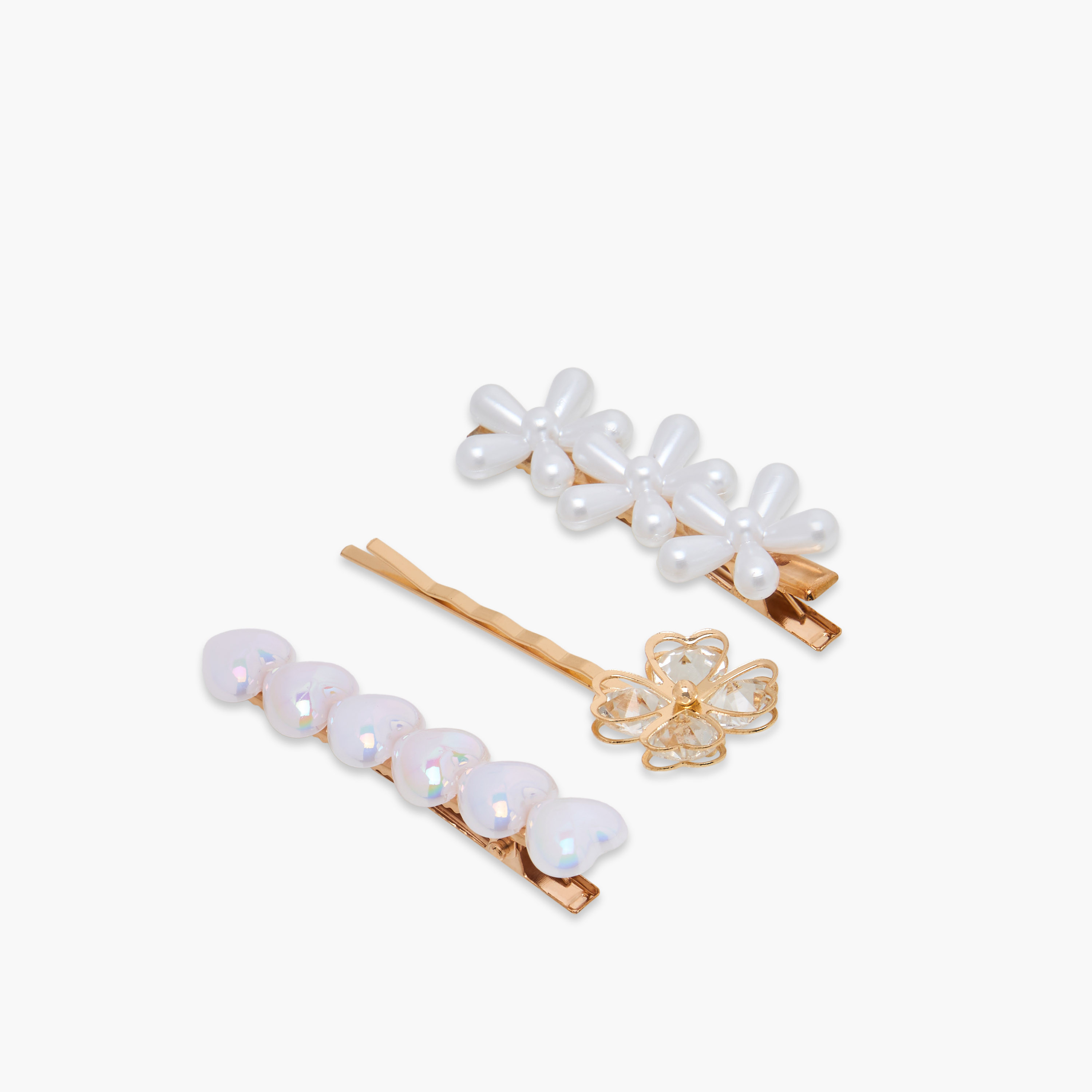 Pack of 3 Hair Clips with Pearl Detail-women-hairaccessories-clips-image-2