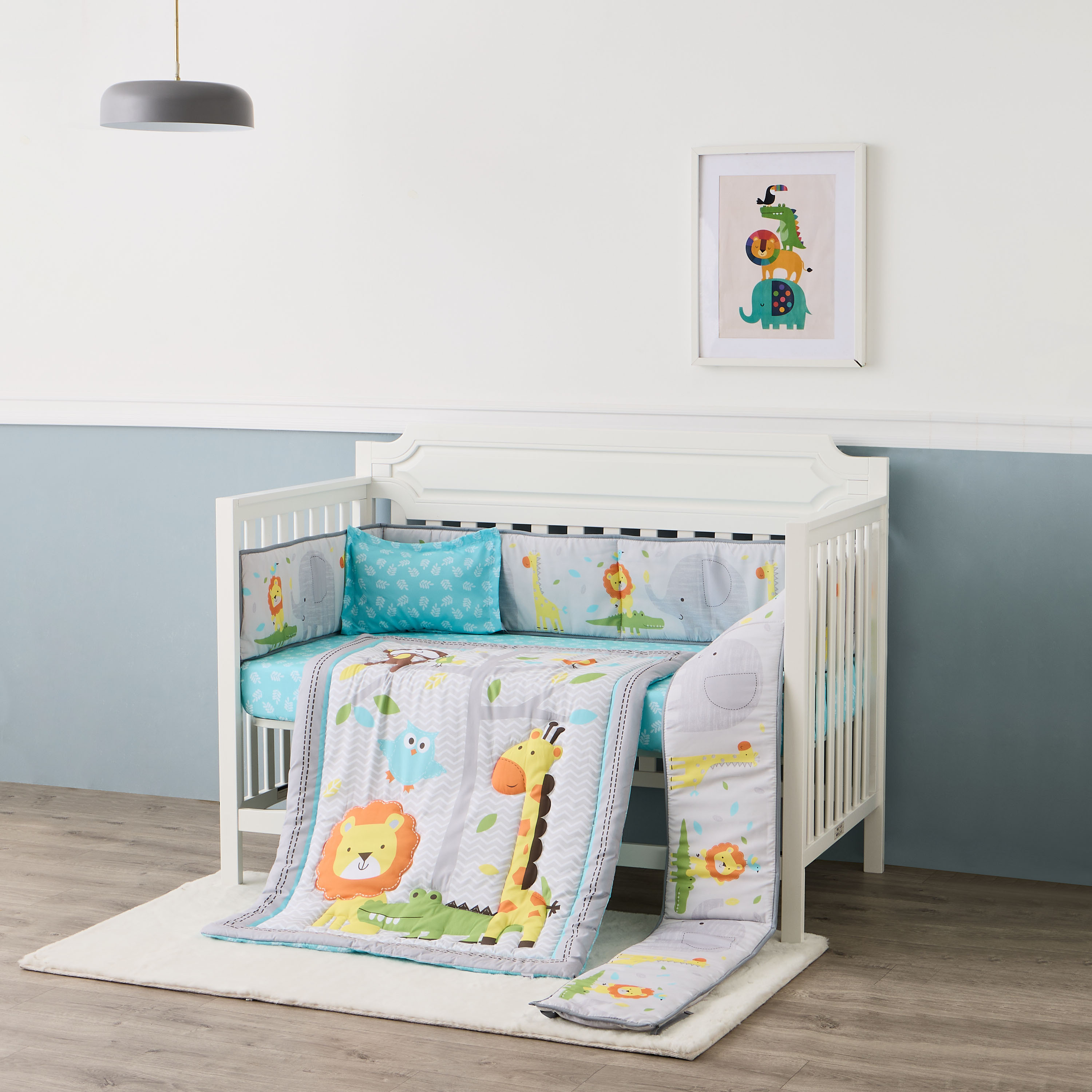 طقم مفارش سرير رضّع بطبعات سفاري من جونيورز - 107×84 سم-baby-nursery-babybedding-image-1