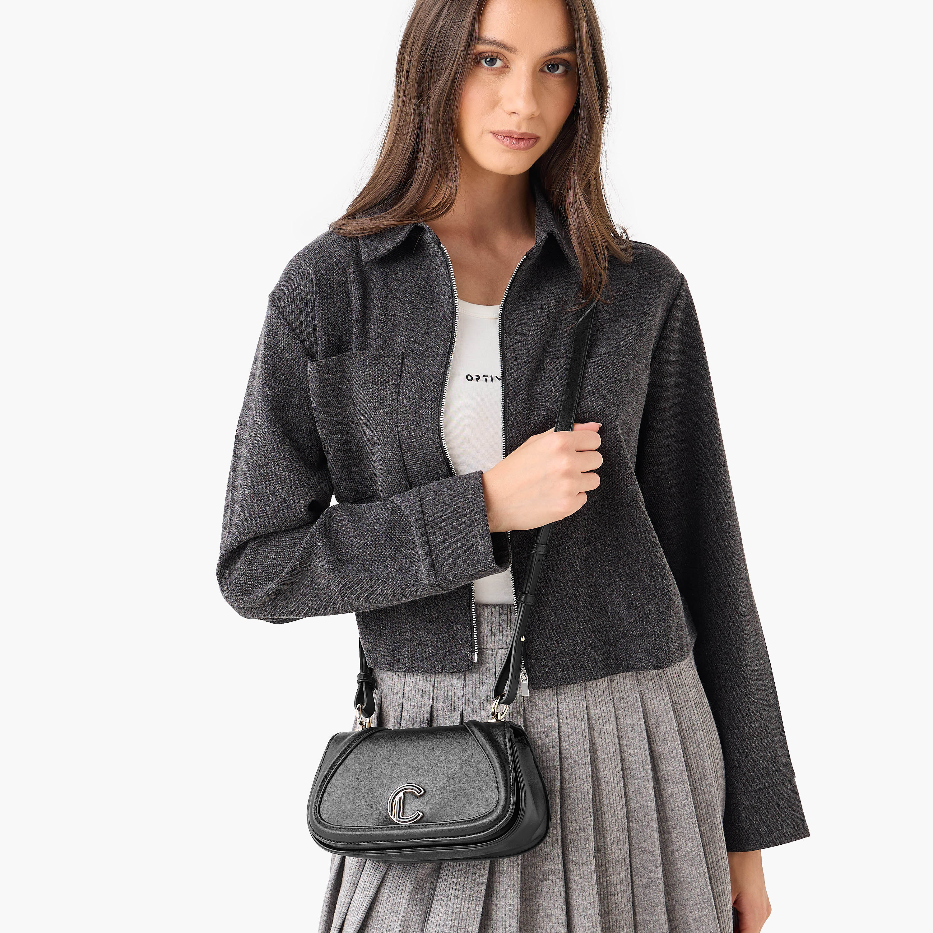 شنطة كروس بودي سادة بزر إغلاق من لو كونفورت-women-bagsandwallets-handbags-image-2