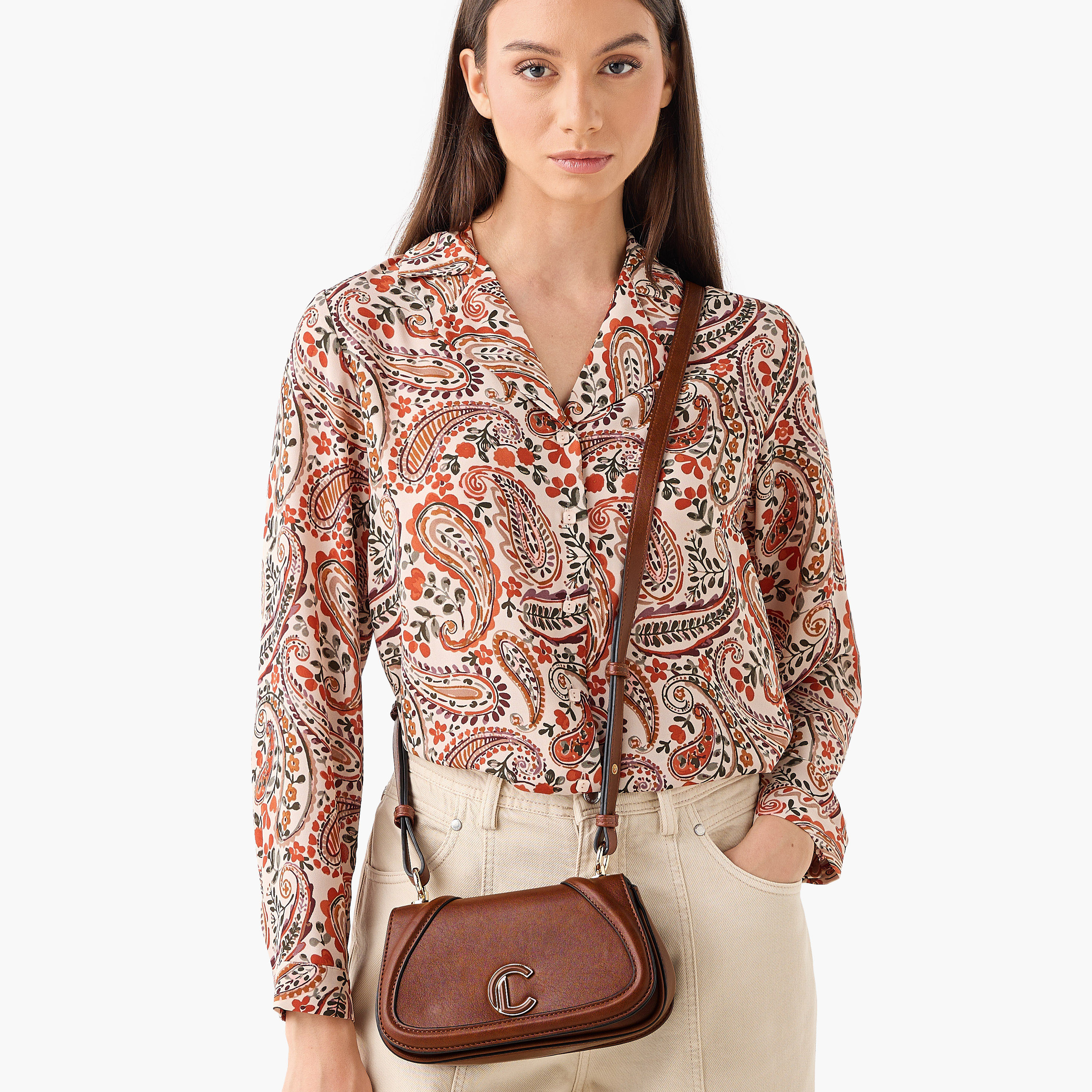 شنطة كروس بودي سادة بزر إغلاق من لو كونفورت-women-bagsandwallets-handbags-image-2