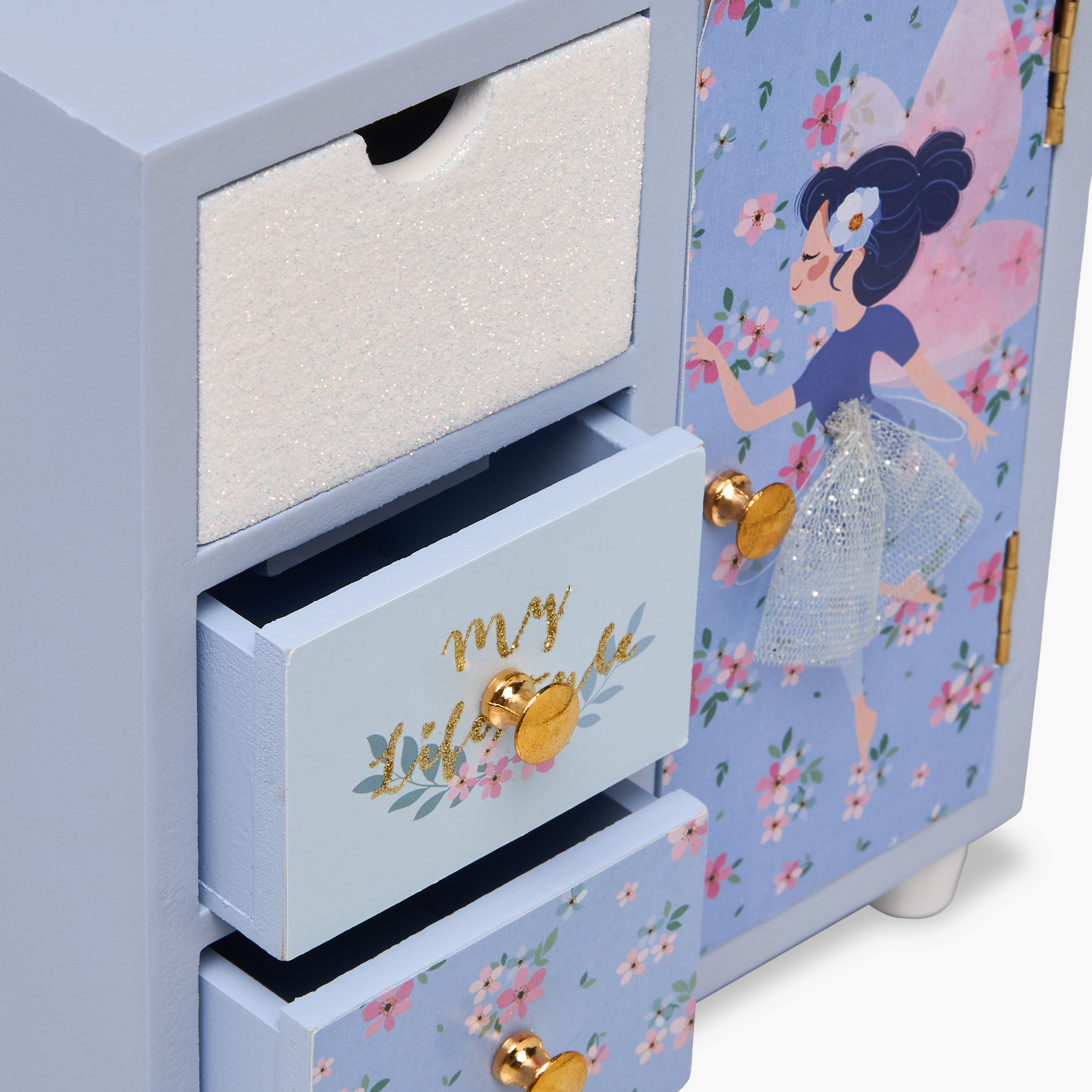 Dancing Fairy 4-Compartment Jewellery Organizer with Glitter Print - 18x10x25 cms-women-watchesandjewellery-jewellery-storage-image-3