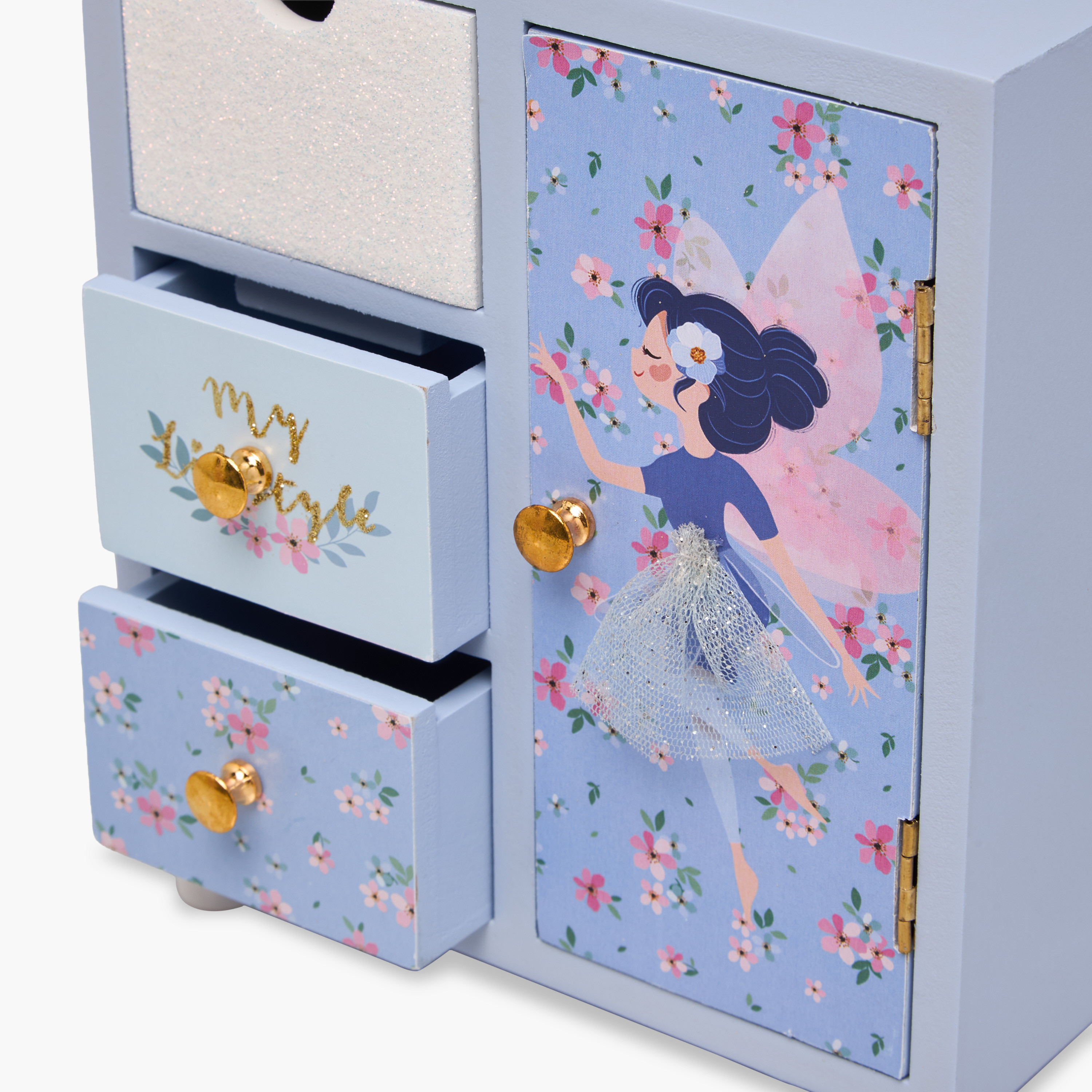 Dancing Fairy 4-Compartment Jewellery Organizer with Glitter Print - 18x10x25 cms-women-watchesandjewellery-jewellery-storage-image-5