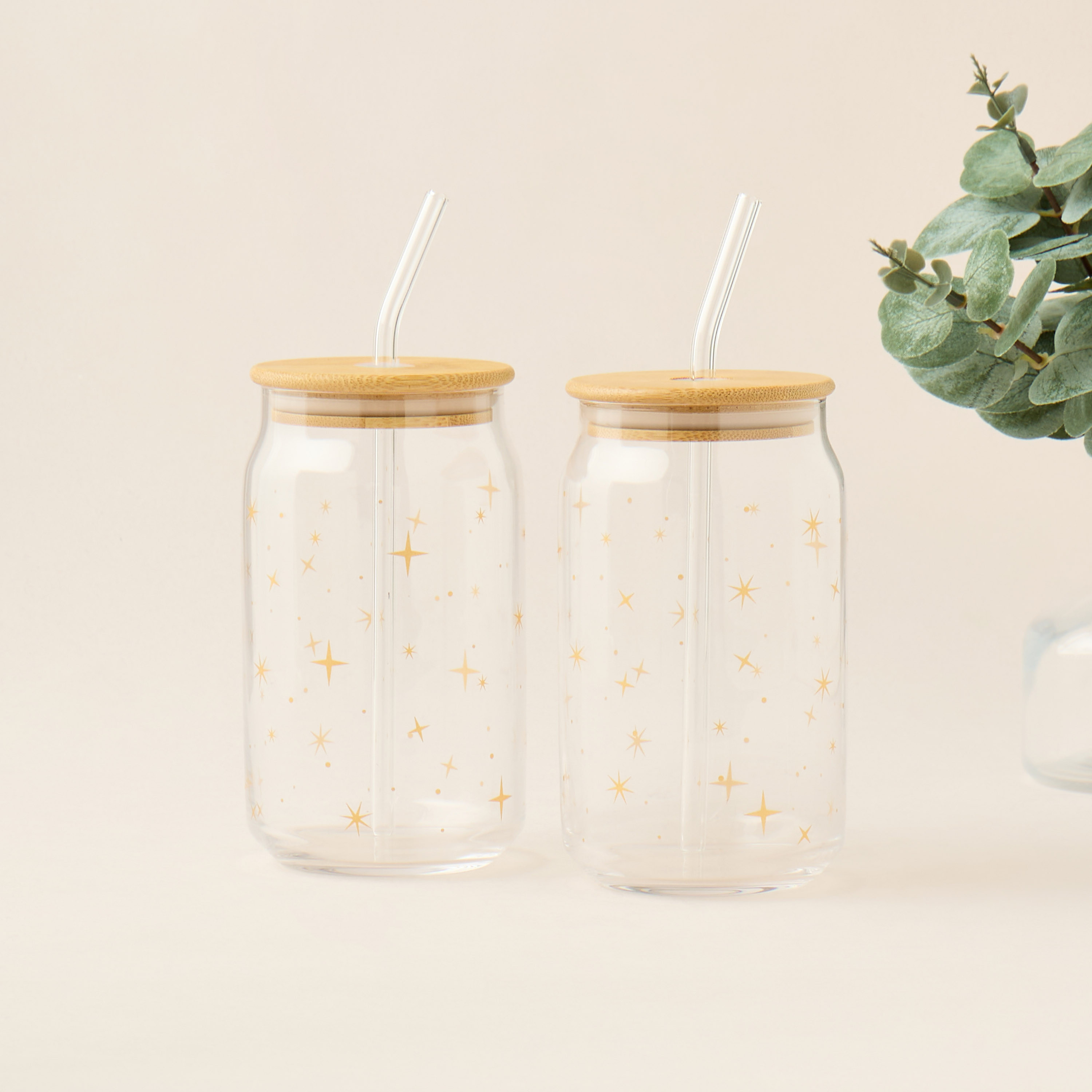 Star Print 2-Piece Glass Sipper Set with Straw - 530 ml-household-dining-glassware-drinkingglasses-image-1
