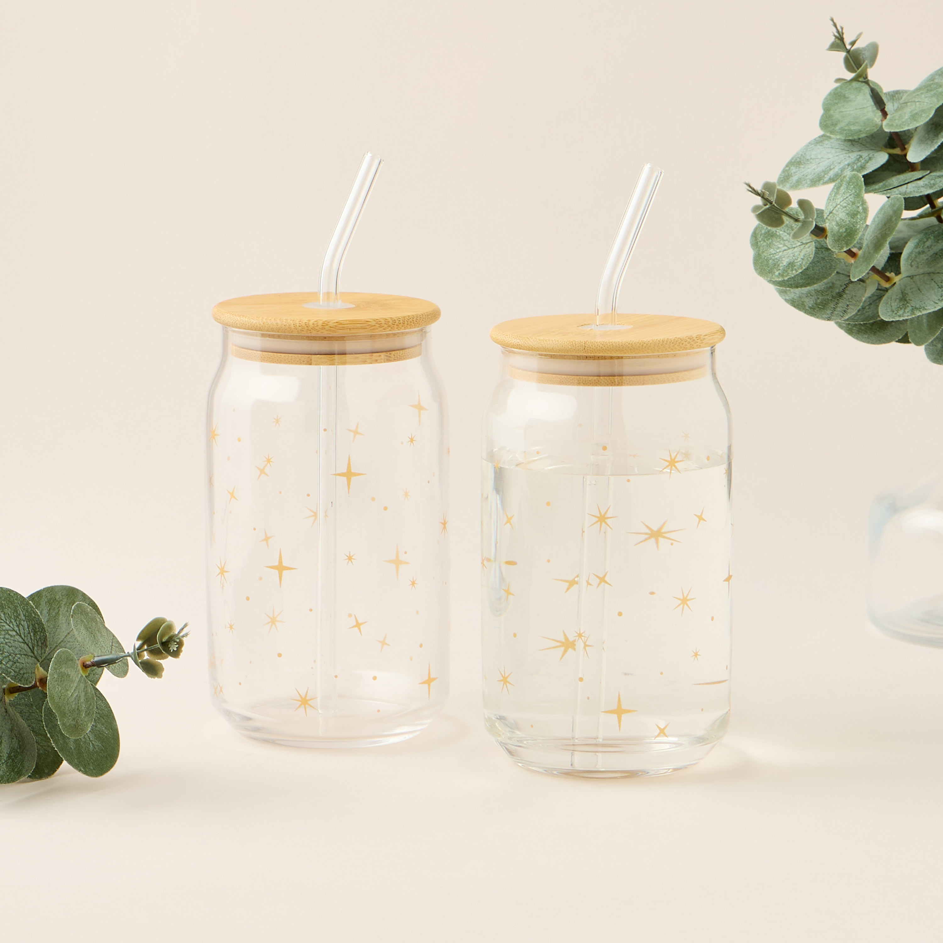 Star Print 2-Piece Glass Sipper Set with Straw - 530 ml-household-dining-glassware-drinkingglasses-image-2