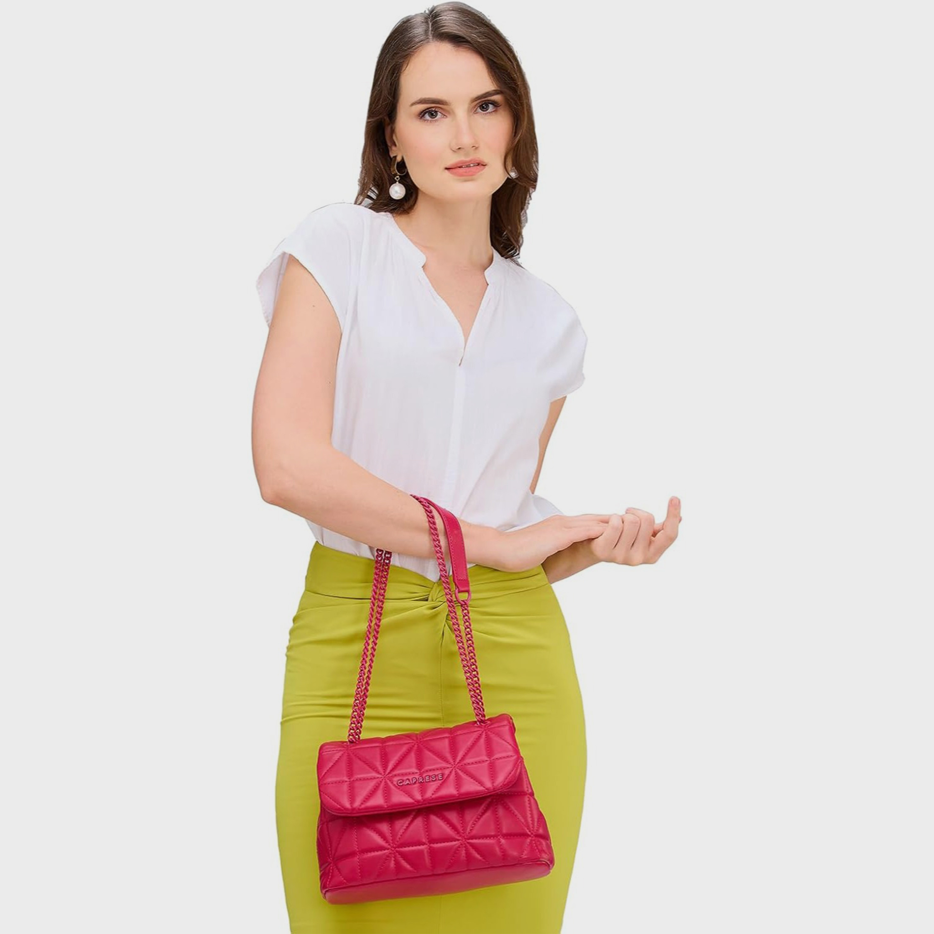 Caprese Quilted Shoulder Bag with Flap Closure and Chain Strap | 20 x 15 x 15 cm-women-bagsandwallets-handbags-image-2