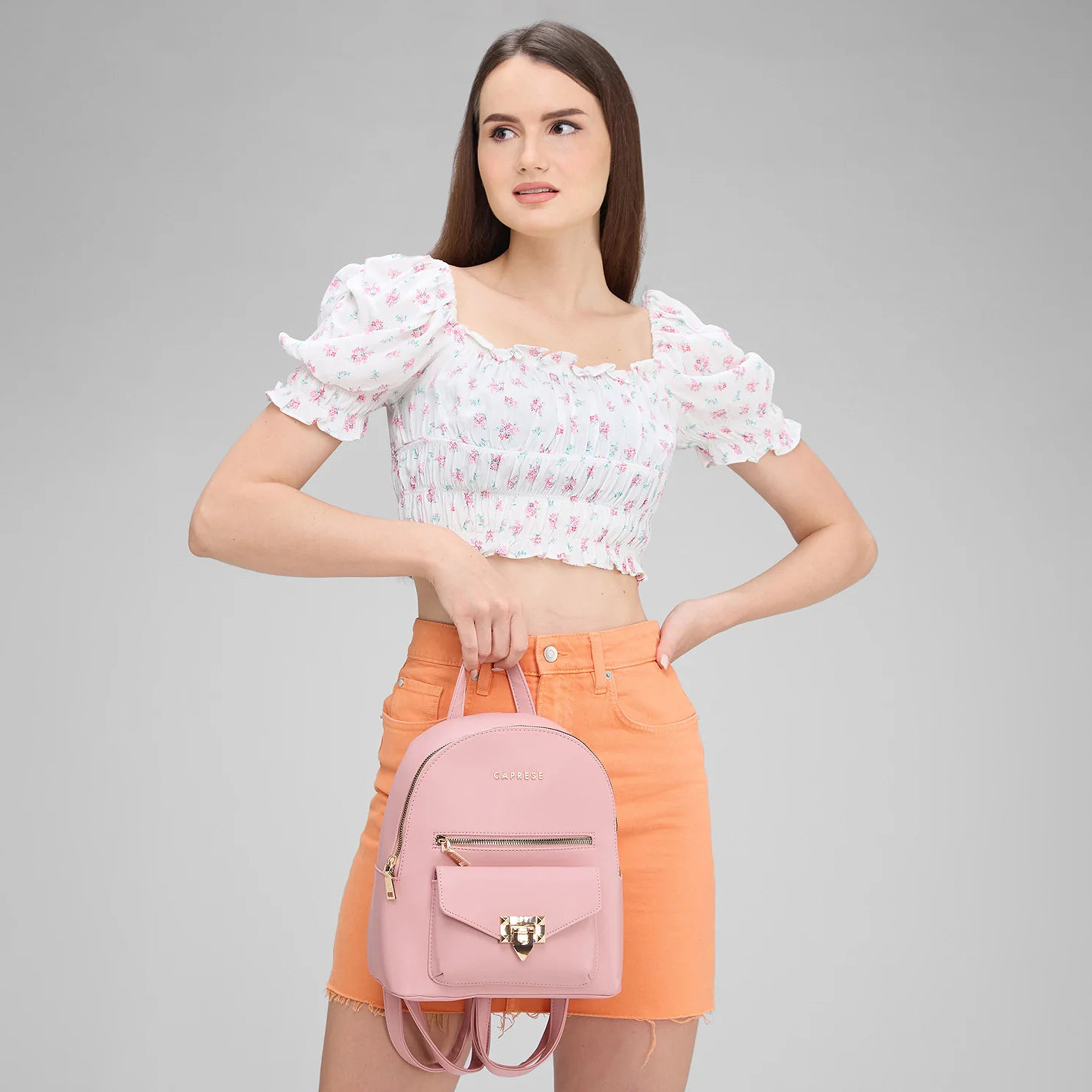 Caprese Top Handle Mini Backpack with Zipper Closure and Adjustable Strap | 28 x 24 x 13 cm-travel-luggagesandbags-backpacks-image-2