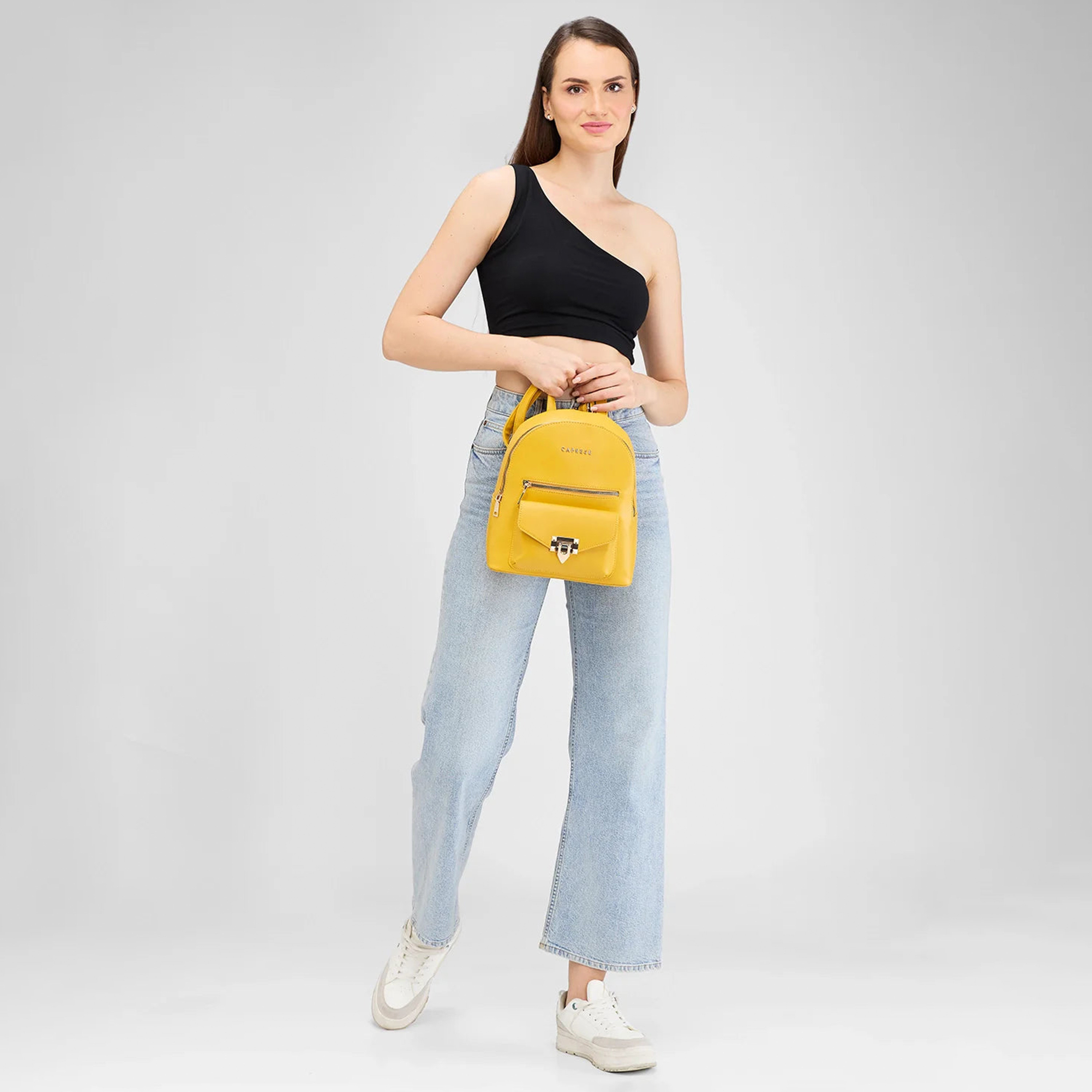 Caprese Top Handle Mini Backpack with Zipper Closure and Adjustable Strap | 28 x 24 x 13 cm-travel-luggagesandbags-backpacks-image-3