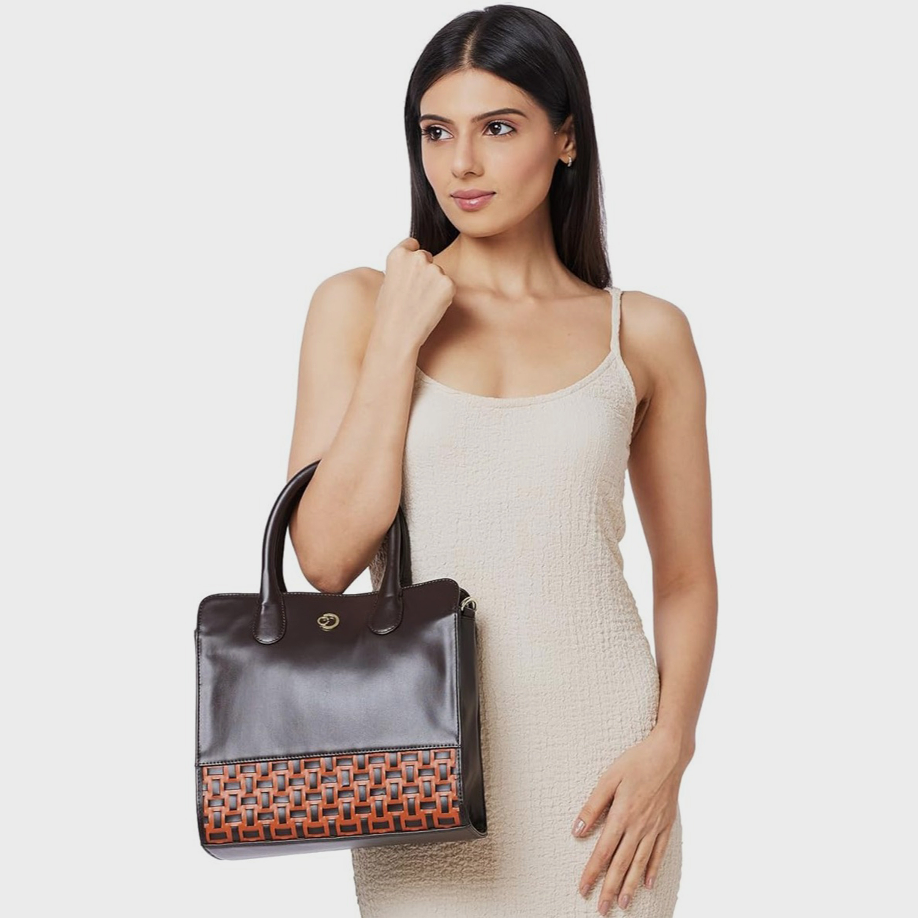 Caprese Textured Double-Handle Shoulder Bag with Zipper Closure and Detachable Strap | 35 x 25 x 12 cm-women-bagsandwallets-handbags-image-3