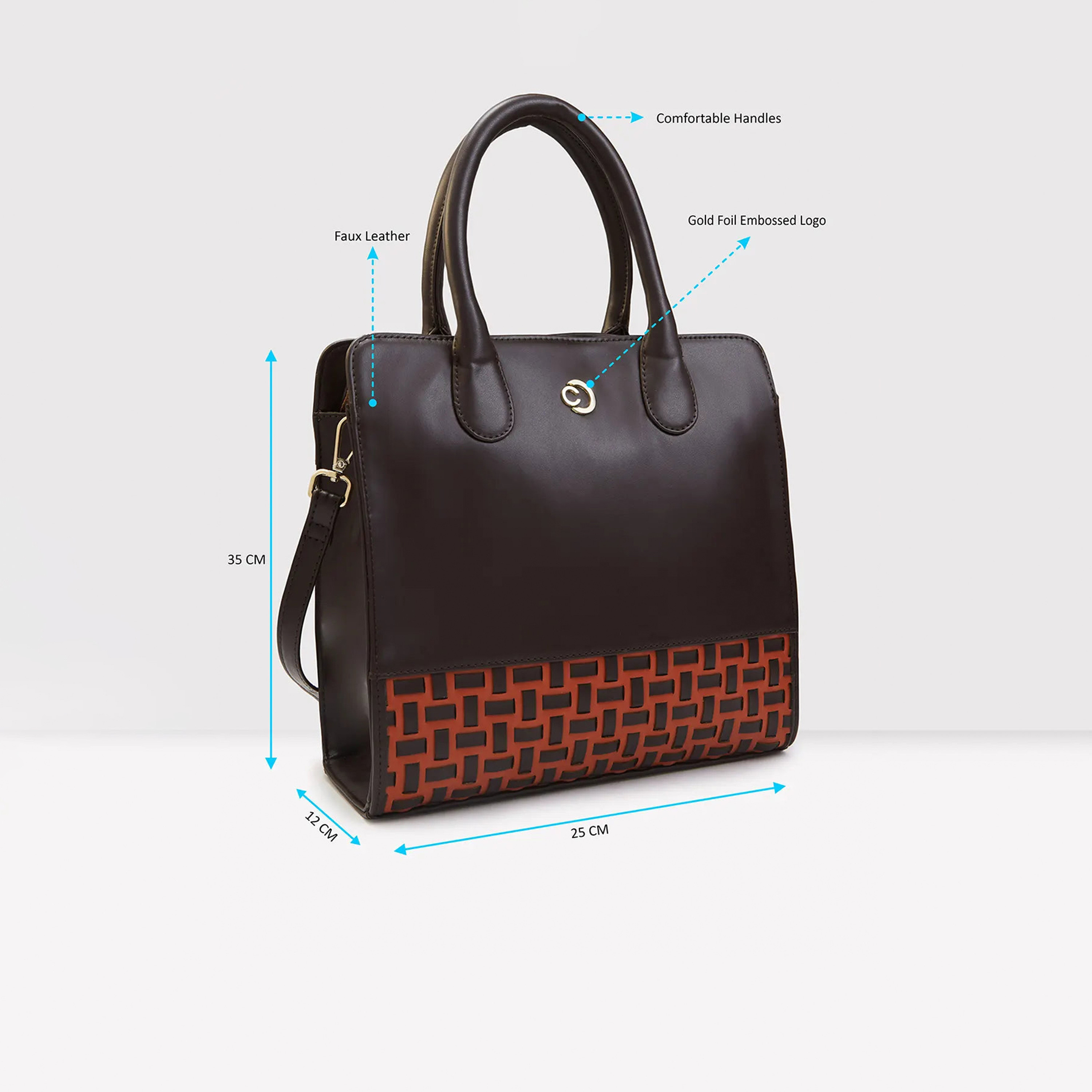 Caprese Textured Double-Handle Shoulder Bag with Zipper Closure and Detachable Strap | 35 x 25 x 12 cm-women-bagsandwallets-handbags-image-5
