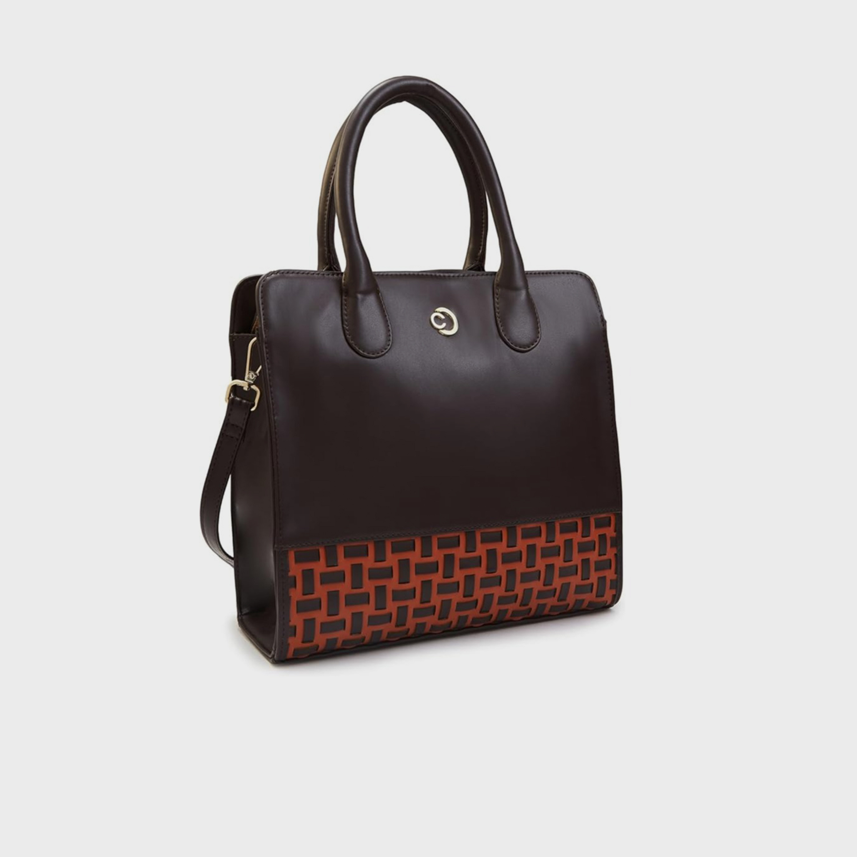 Caprese Textured Double-Handle Shoulder Bag with Zipper Closure and Detachable Strap | 35 x 25 x 12 cm-women-bagsandwallets-handbags-image-8