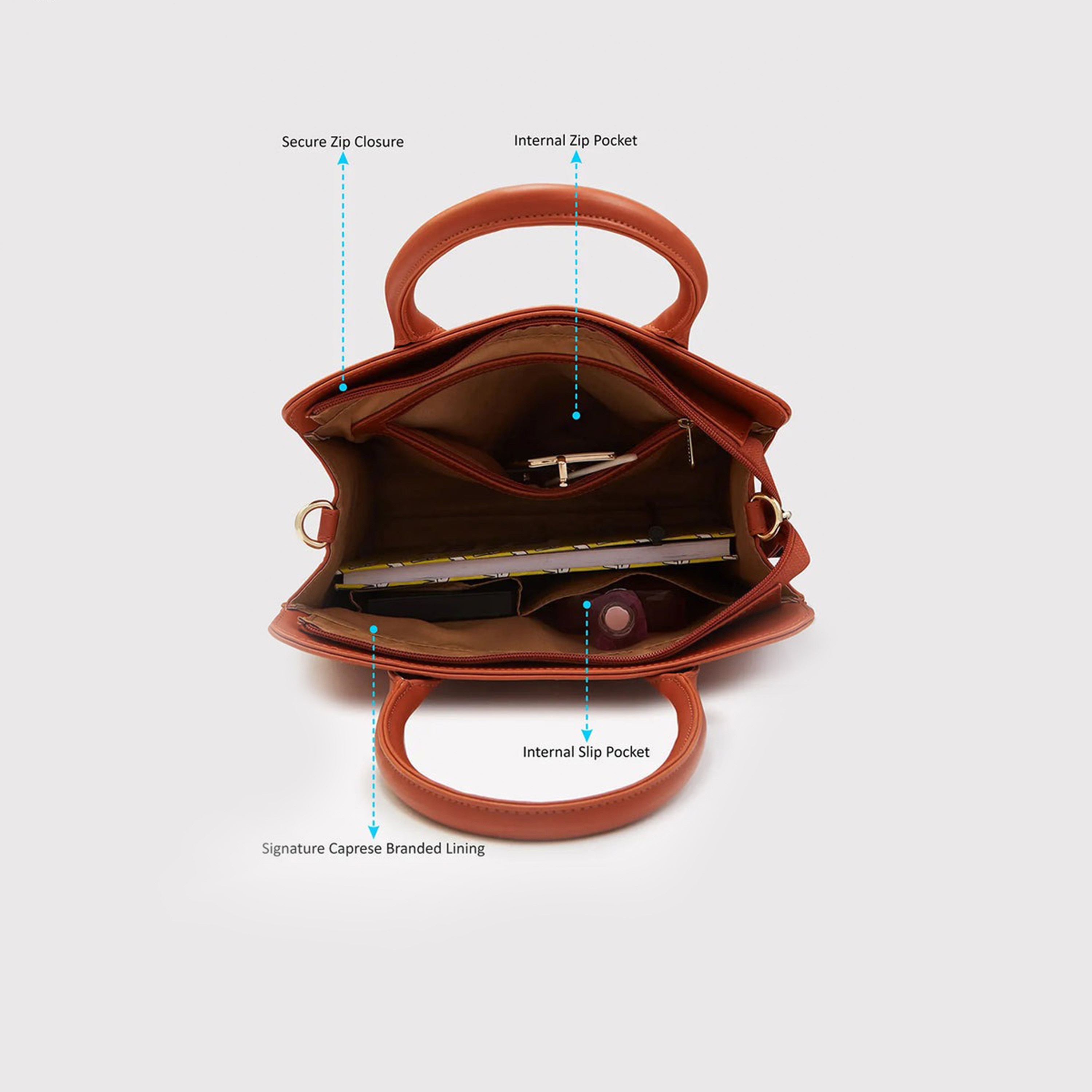 حقيبة كتف بمقبض مزدوج من Caprese مع إغلاق بسحاب وحزام قابل للفصل | 35 × 25 × 12 سم-women-bagsandwallets-handbags-image-3