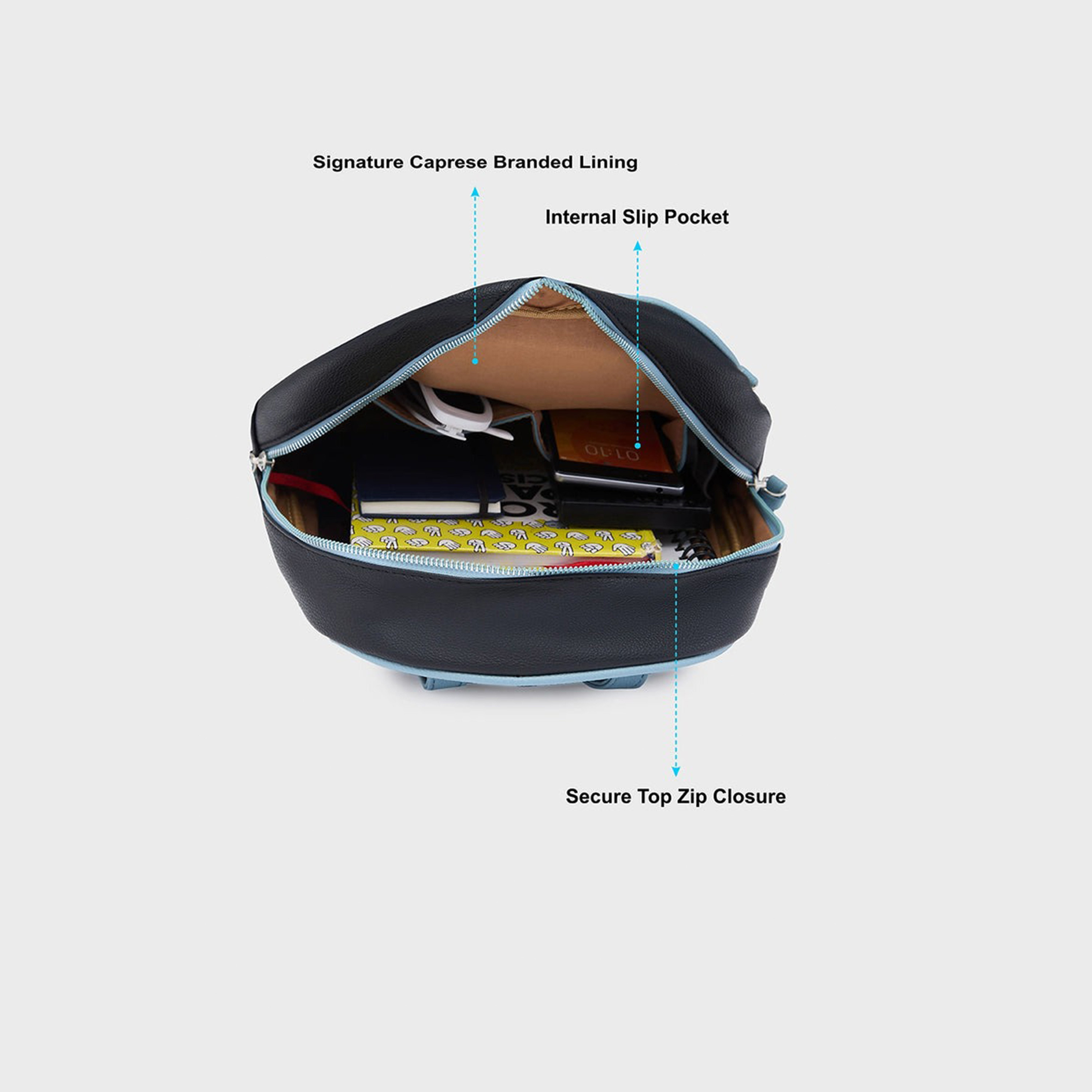 Caprese Top Handle Mini Backpack with Zipper Closure and Adjustable Strap | 33 x 27 x 12 cm-travel-luggagesandbags-backpacks-image-2