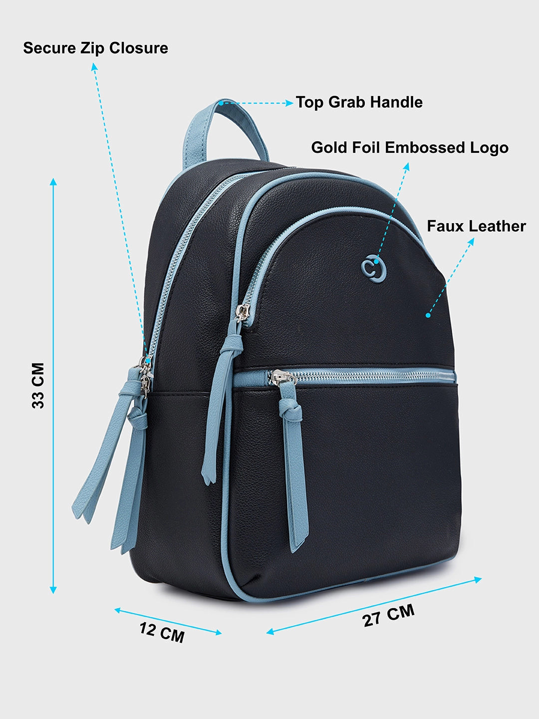 Caprese Top Handle Mini Backpack with Zipper Closure and Adjustable Strap | 33 x 27 x 12 cm-travel-luggagesandbags-backpacks-image-3