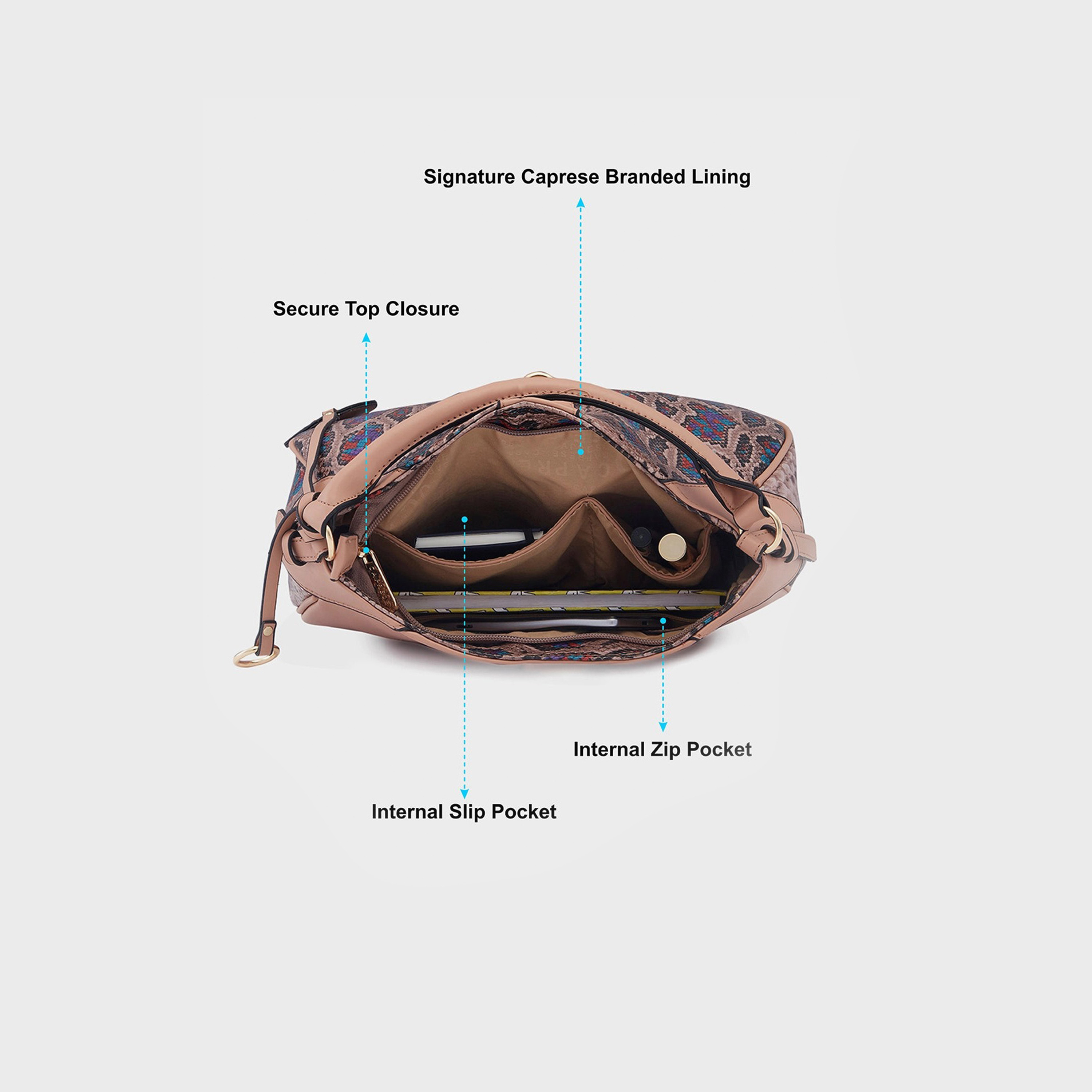 Caprese Animal Print Shoulder Bag with Zipper Closure and Detachable Strap | 31 x 24 x 12 cm-women-bagsandwallets-handbags-image-2