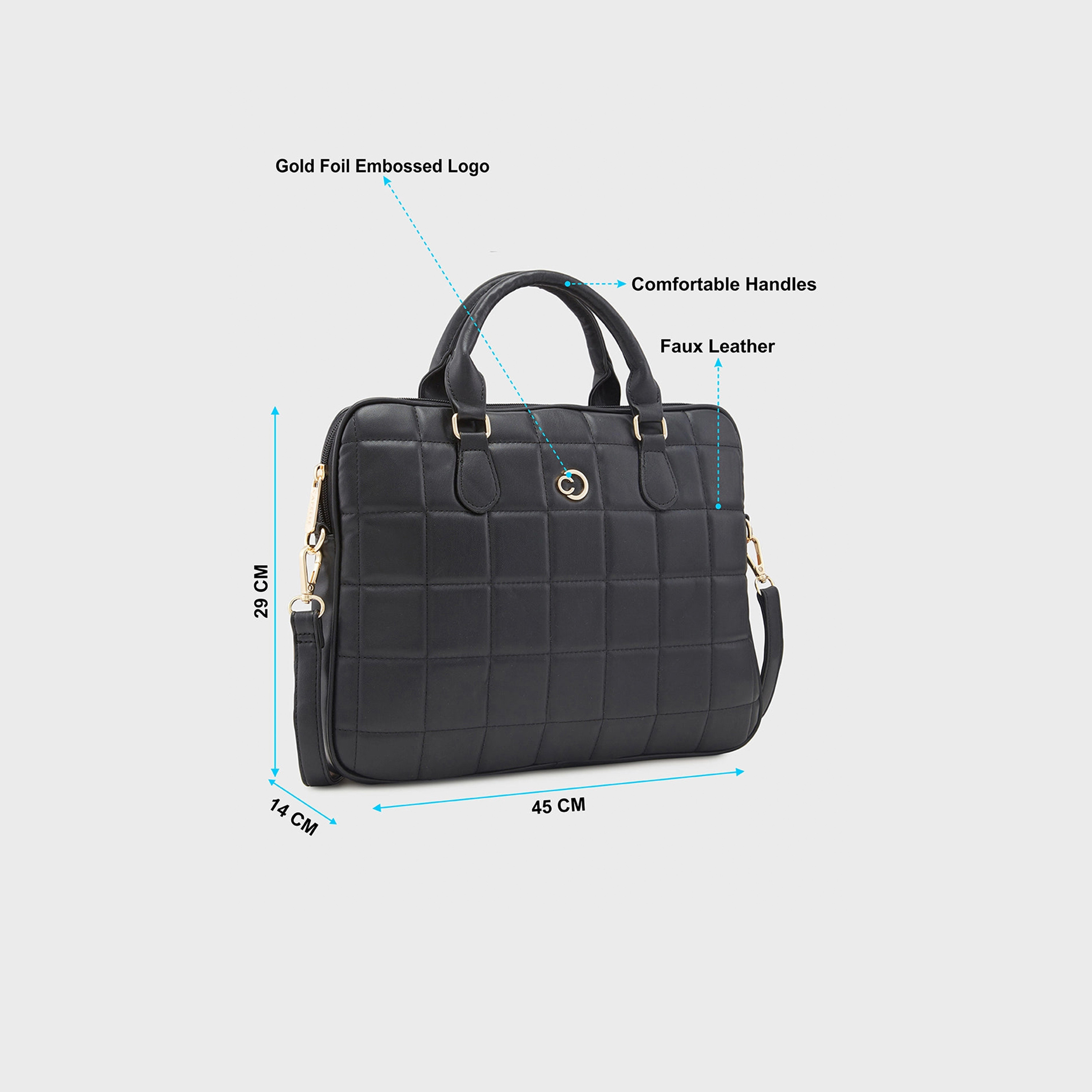Caprese Quilted Double-Handle Laptop Bag with Zipper Closure and Detachable Strap | 45 x 29 x 14 cm-women-bagsandwallets-handbags-image-5