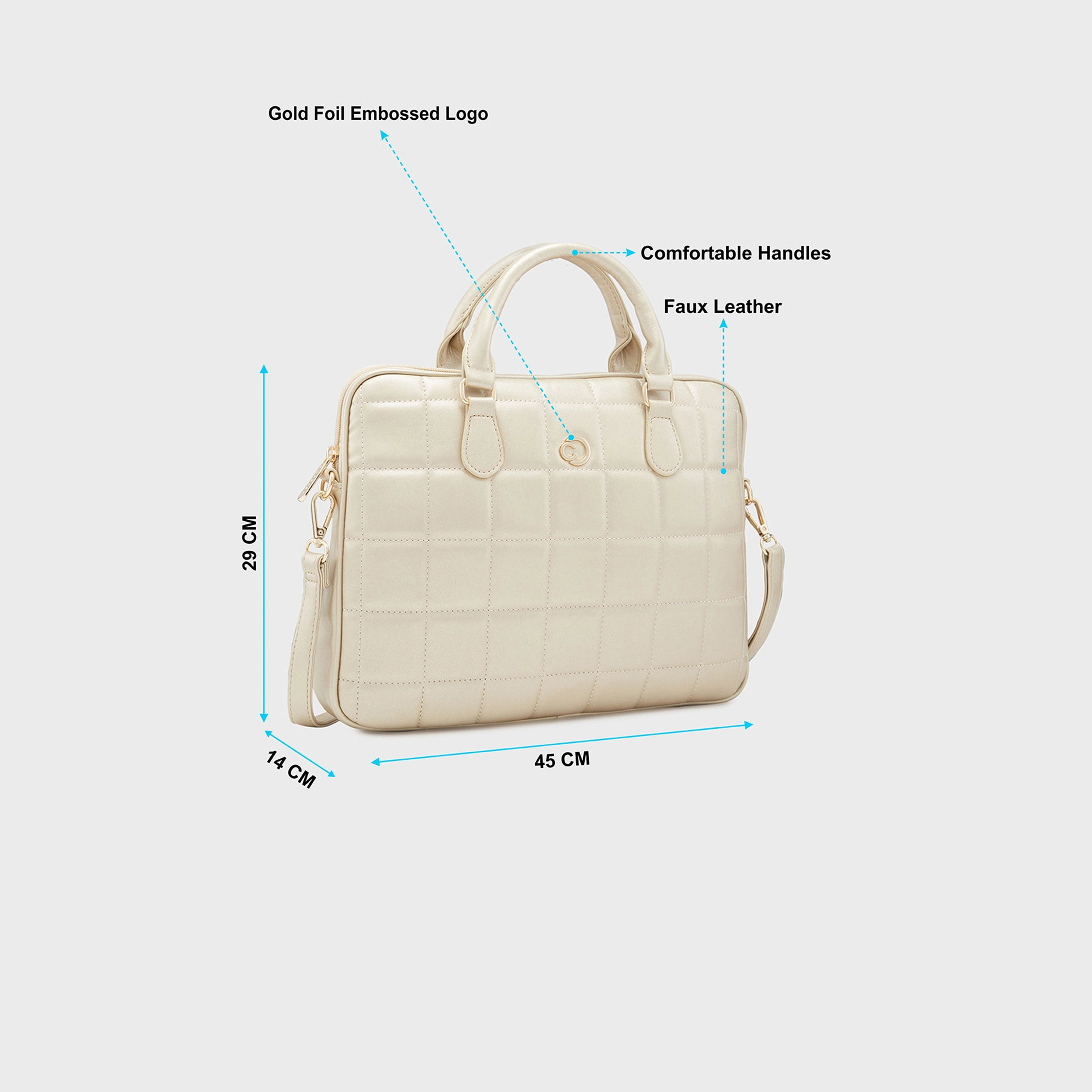 Caprese Quilted Double-Handle Laptop Bag with Zipper Closure and Detachable Strap | 45 x 29 x 14 cm-women-bagsandwallets-handbags-image-5