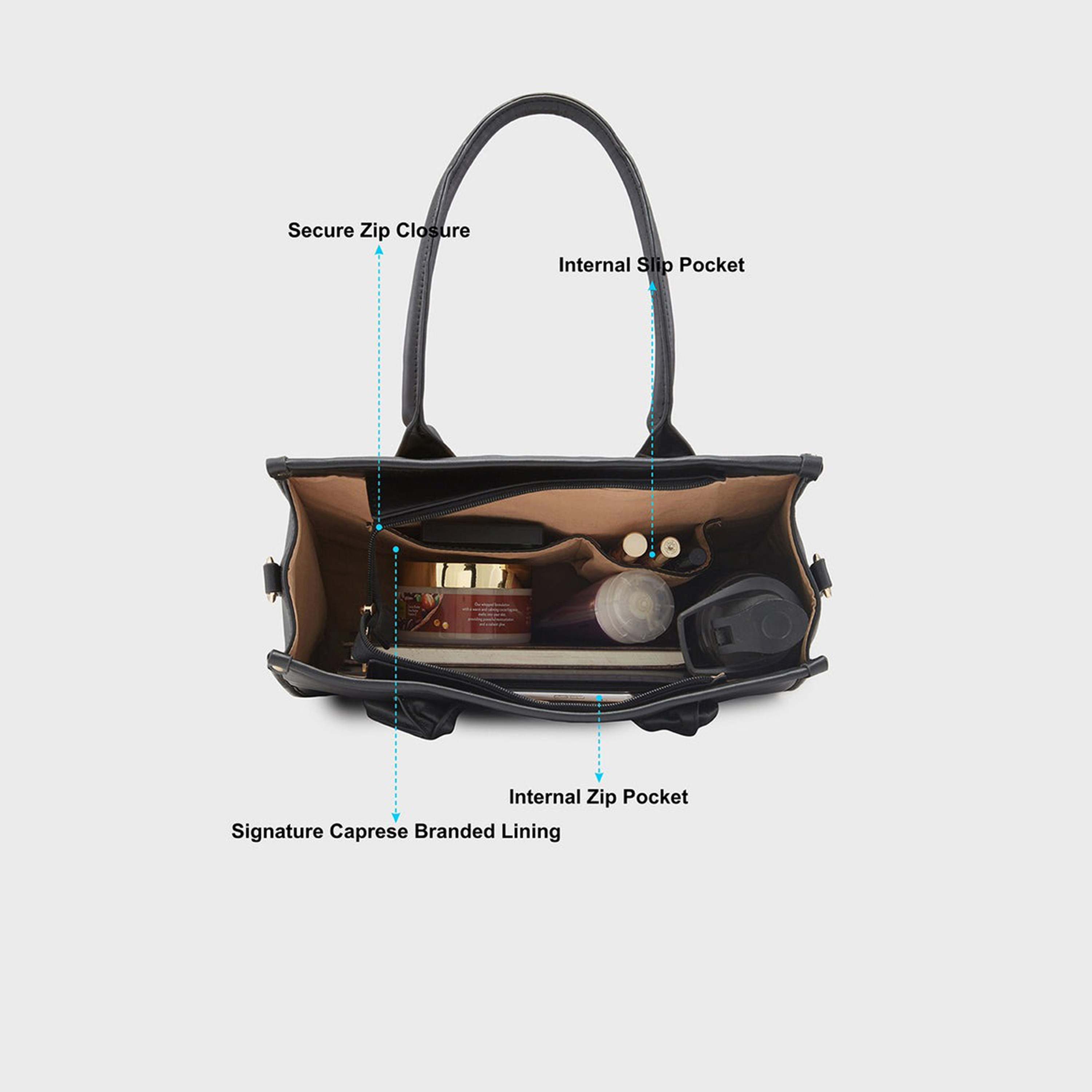 Caprese Textured Double-Handle Shoulder Bag with Zipper Closure and Detachable Strap | 32 x 25 x 11 cm-women-bagsandwallets-handbags-image-4