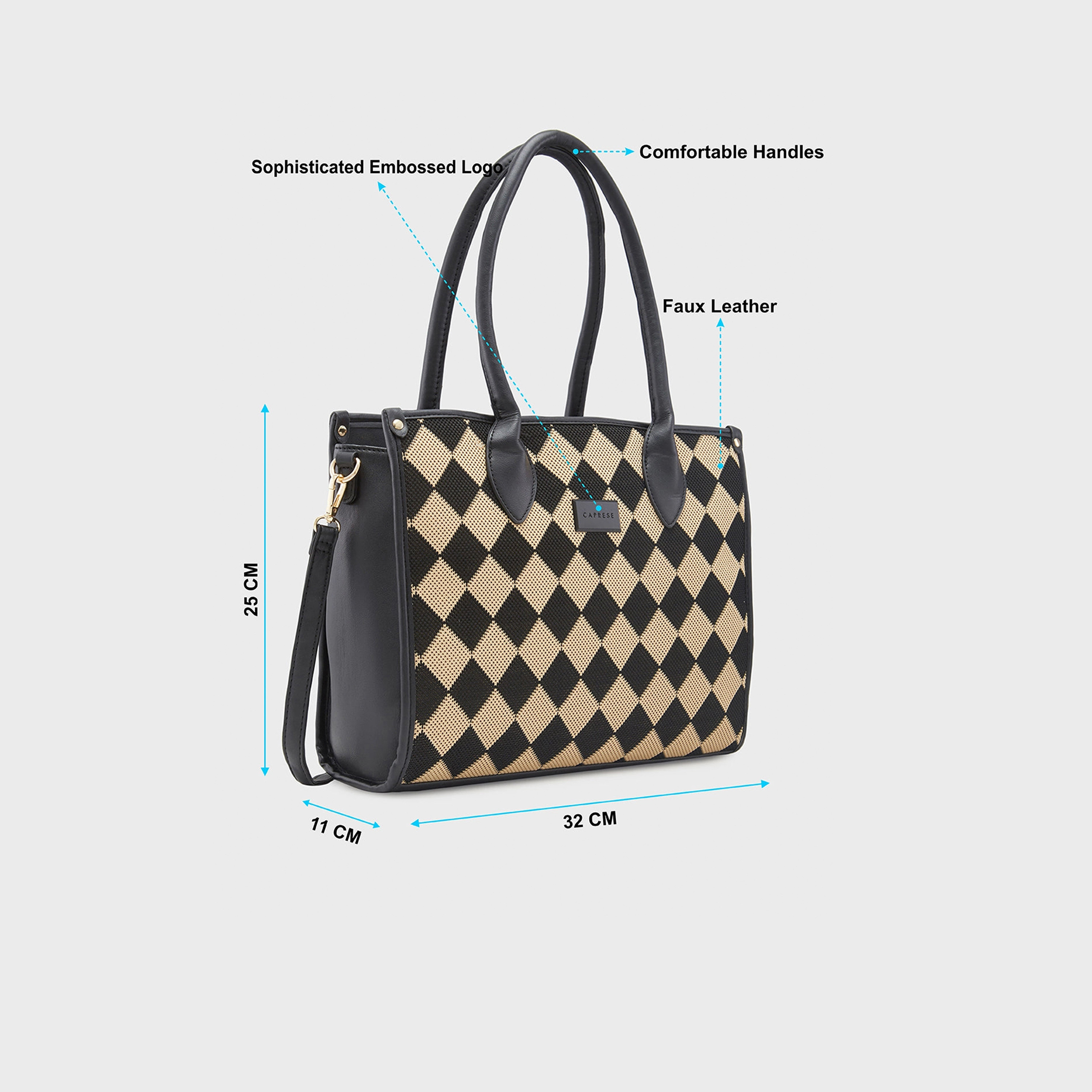 Caprese Textured Double-Handle Shoulder Bag with Zipper Closure and Detachable Strap | 32 x 25 x 11 cm-women-bagsandwallets-handbags-image-5
