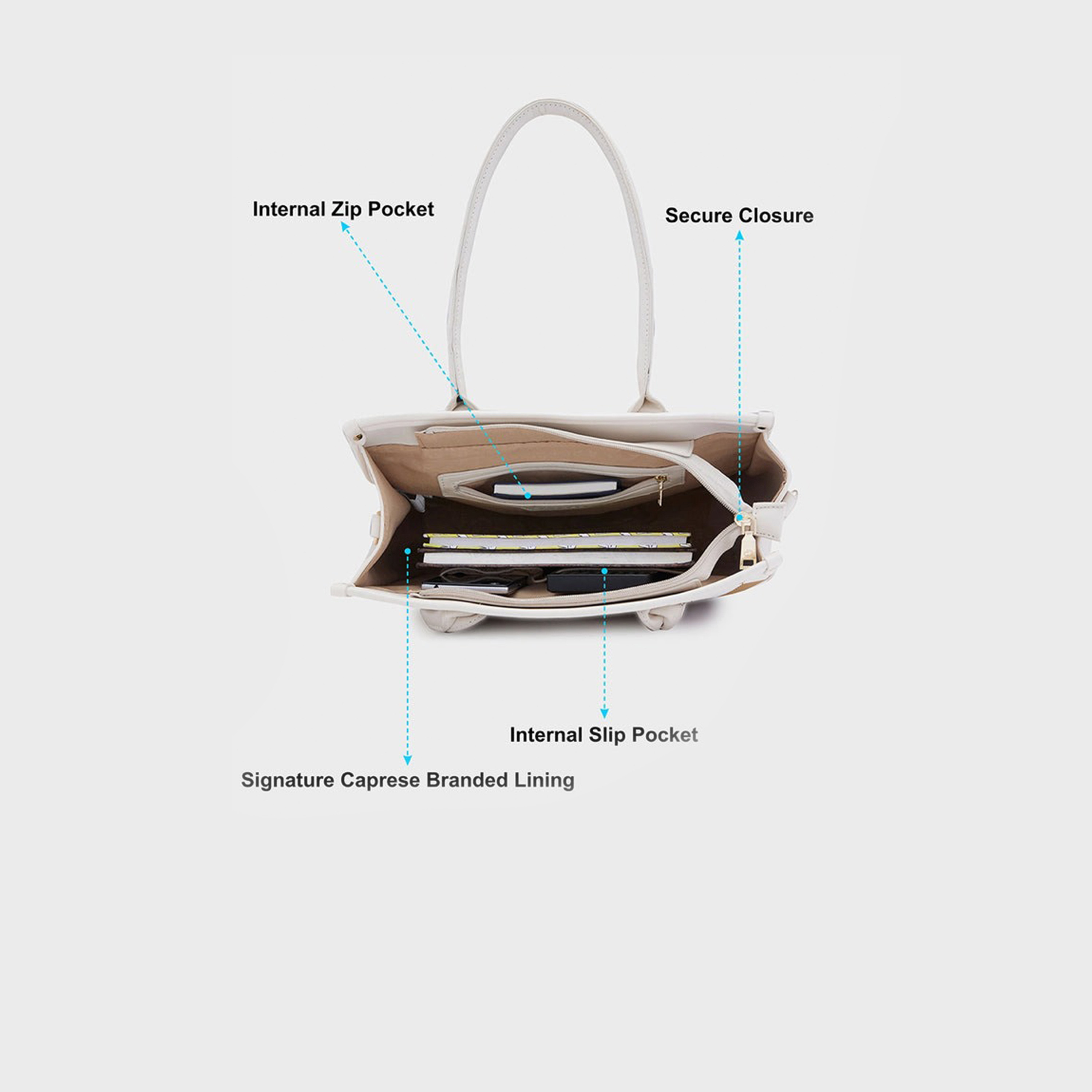 حقيبة كتف بمقبض مزدوج من Caprese مع إغلاق بسحاب وحزام قابل للفصل | 22 × 15 × 6 سم-women-bagsandwallets-handbags-image-4