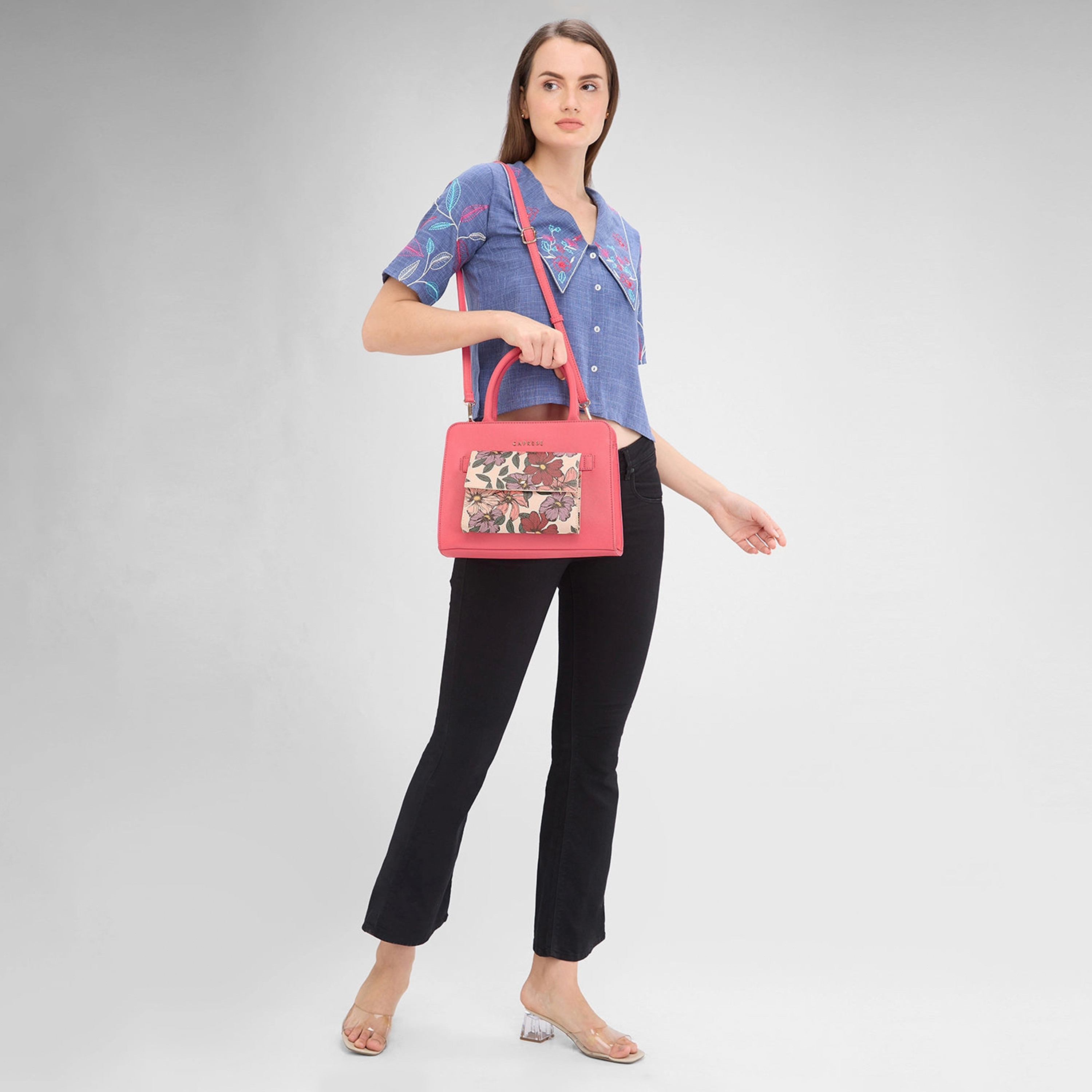 Caprese Printed Double-Handle Satchel Bag with Zipper Closure and Detachable Strap | 29 x 22 x 12 cm-women-bagsandwallets-handbags-image-3