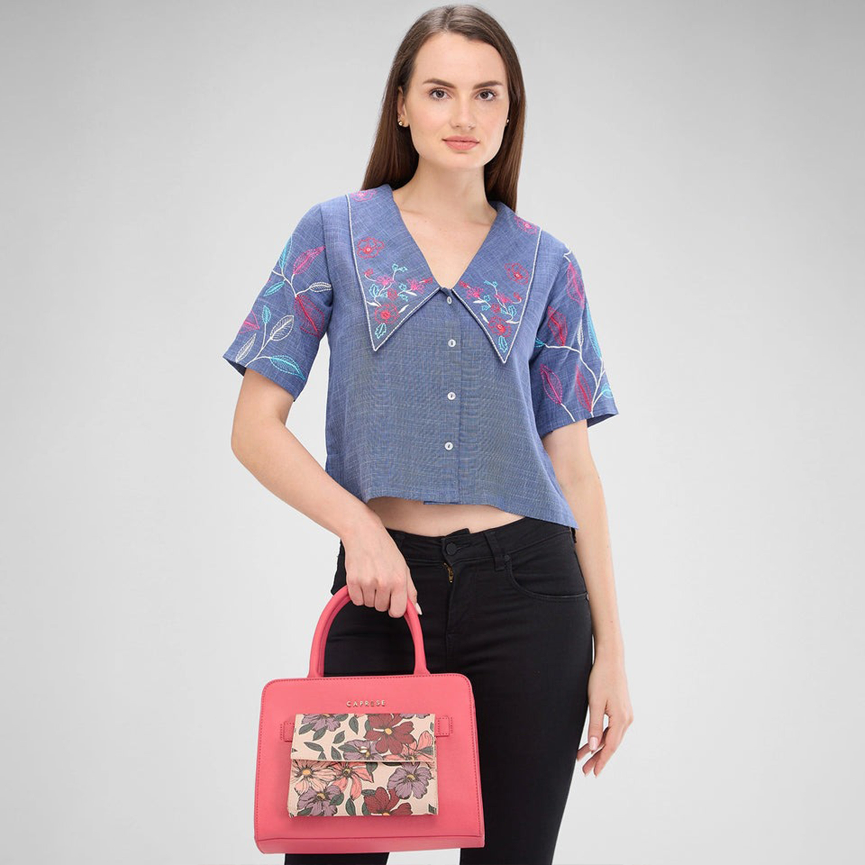 Caprese Printed Double-Handle Satchel Bag with Zipper Closure and Detachable Strap | 29 x 22 x 12 cm-women-bagsandwallets-handbags-image-4