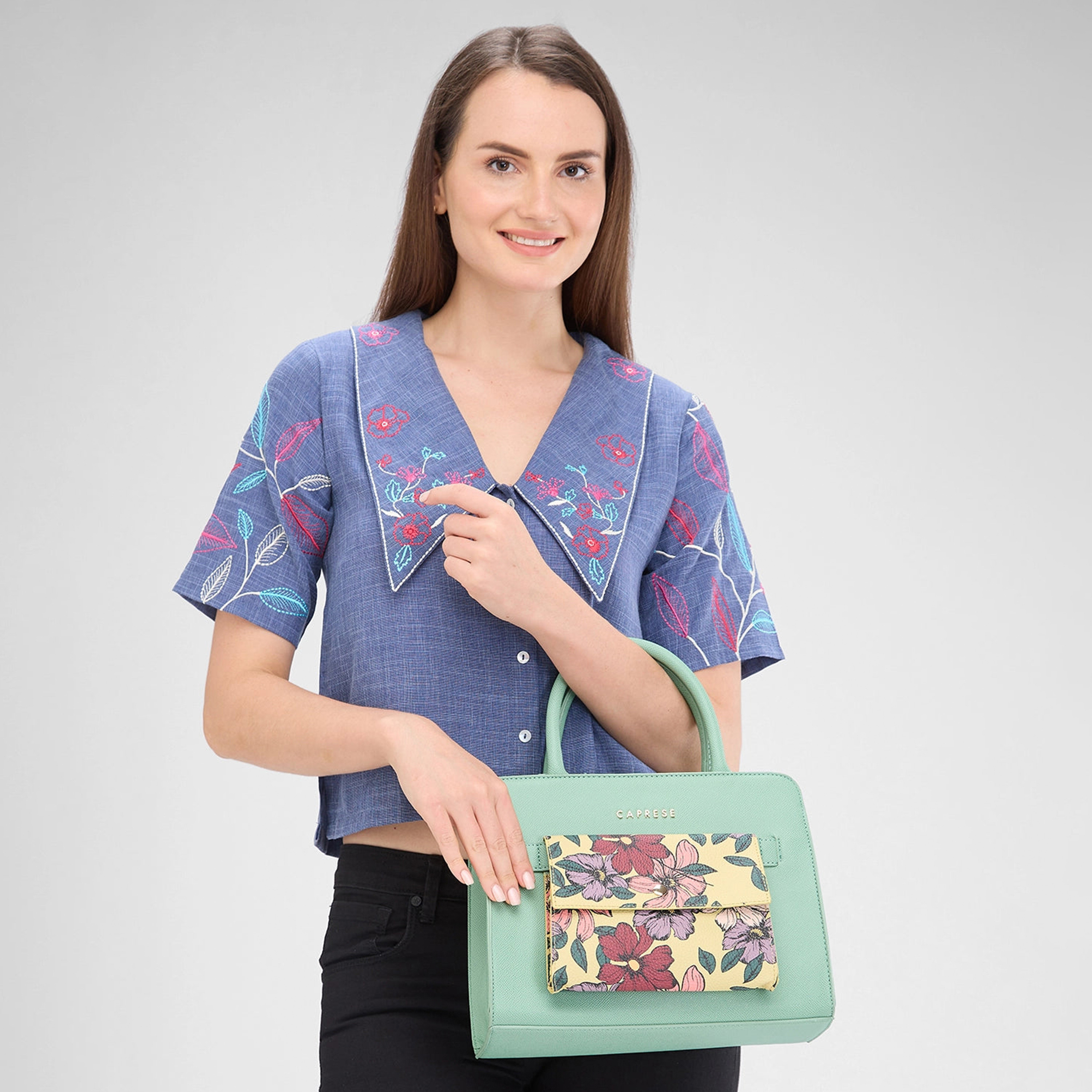 Caprese Printed Double-Handle Satchel Bag with Zipper Closure and Detachable Strap | 29 x 22 x 12 cm-women-bagsandwallets-handbags-image-2
