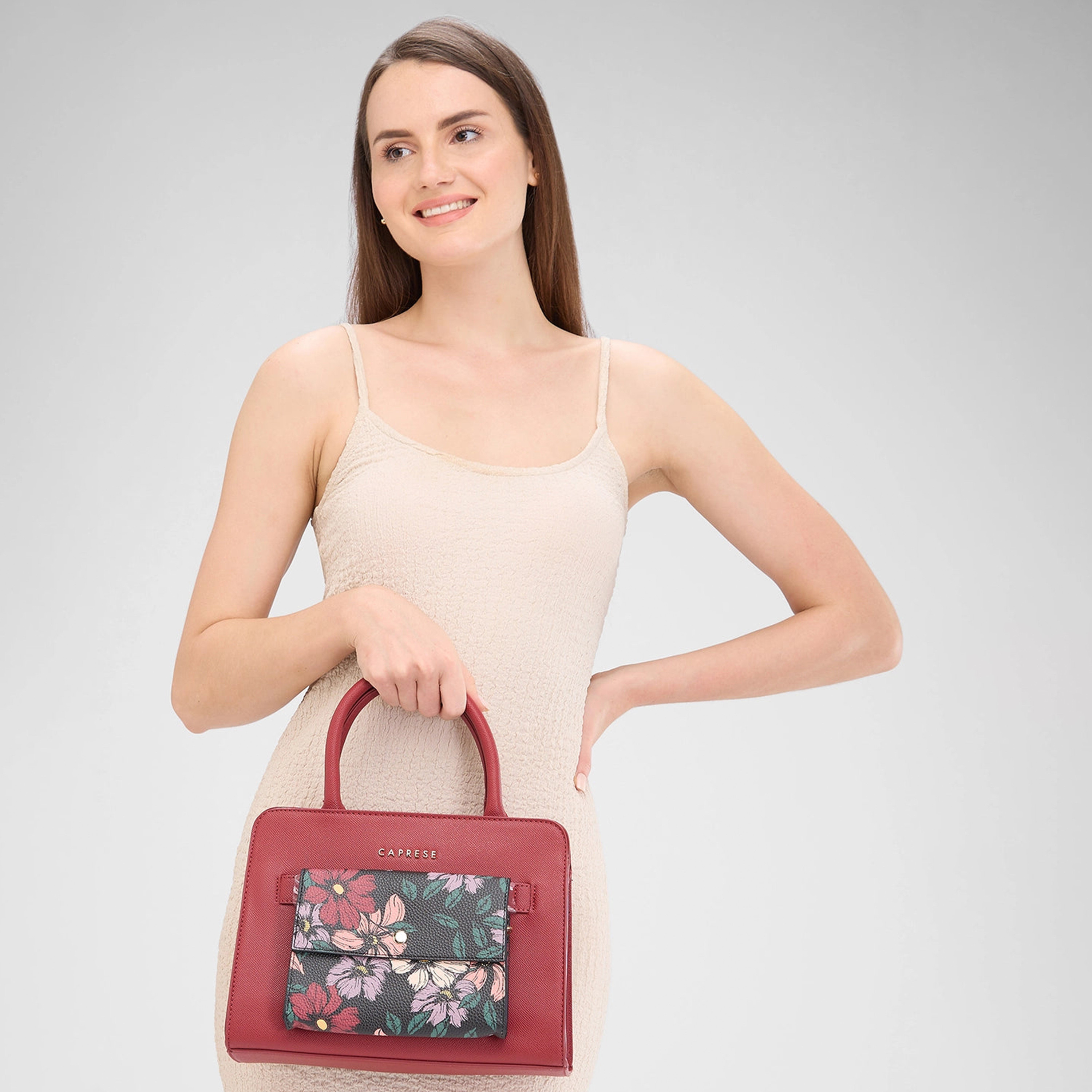 Caprese Printed Double-Handle Satchel Bag with Zipper Closure and Detachable Strap | 32 x 25 x 11 cm-women-bagsandwallets-handbags-image-2