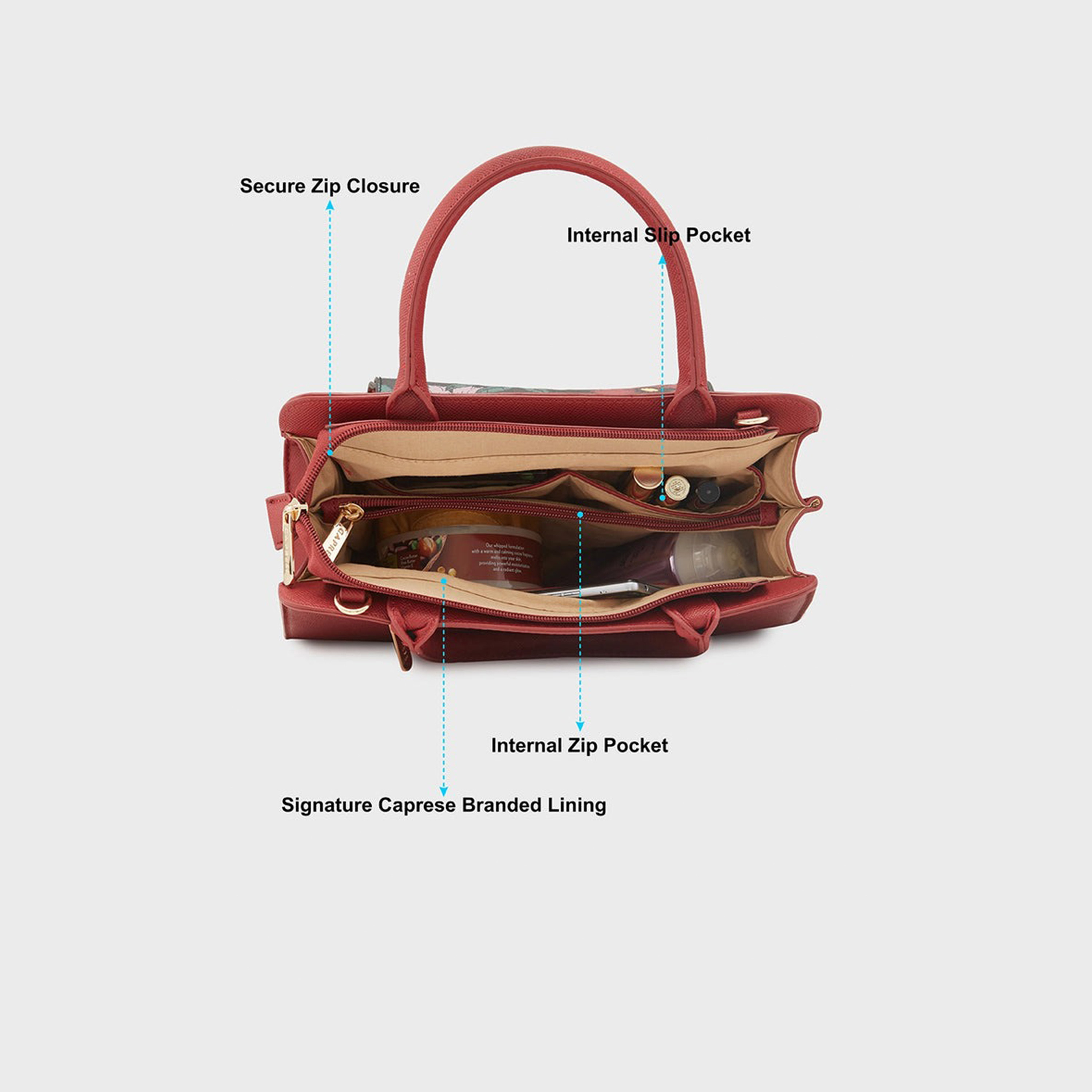 Caprese Printed Double-Handle Satchel Bag with Zipper Closure and Detachable Strap | 32 x 25 x 11 cm-women-bagsandwallets-handbags-image-3