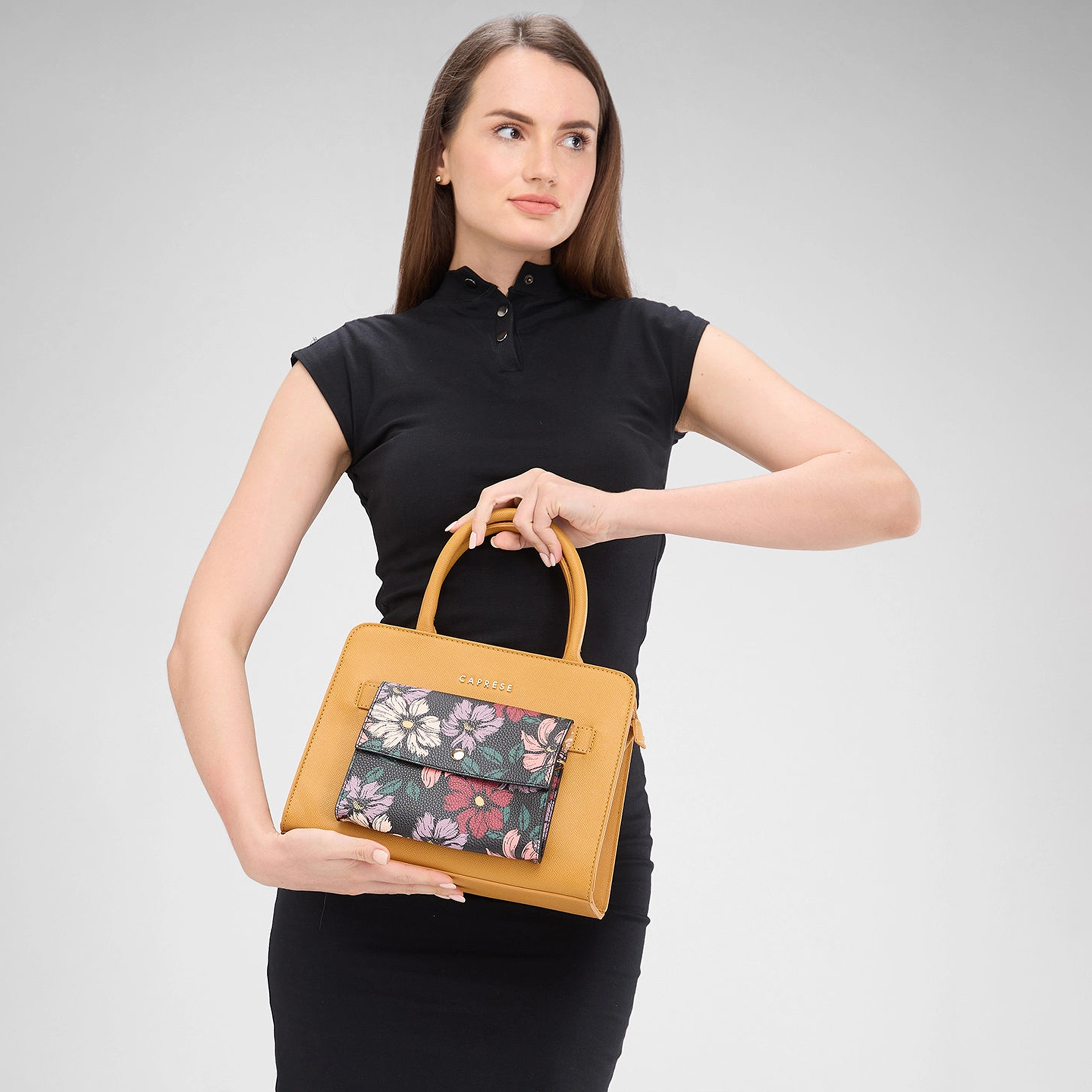Caprese Printed Double-Handle Satchel Bag with Zipper Closure and Detachable Strap | 32 x 25 x 11 cm-women-bagsandwallets-handbags-image-2