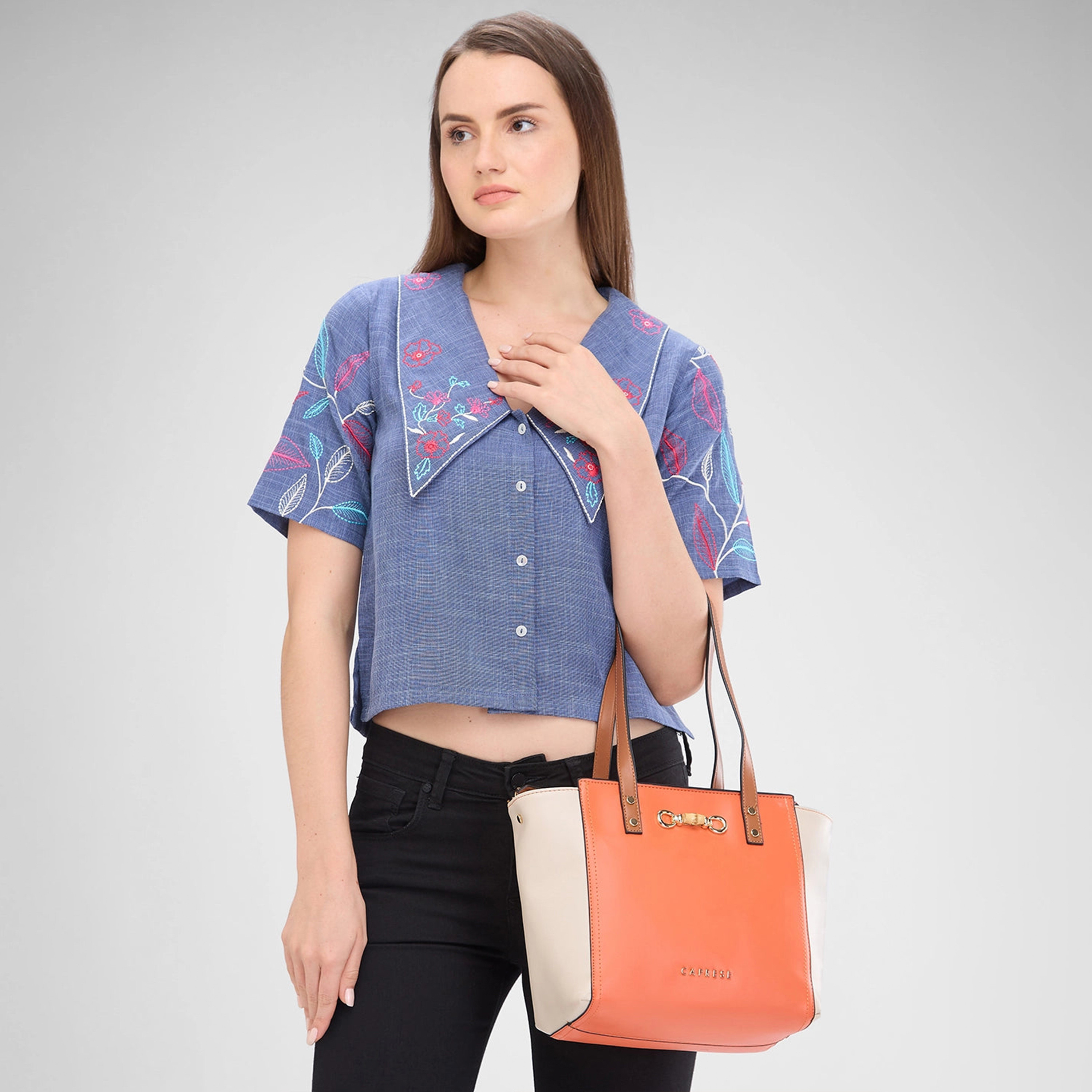 Caprese Double-Handle Satchel Bag with Zipper Closure and Detachable Strap | 34 x 25 x 13 cm-women-bagsandwallets-handbags-image-2