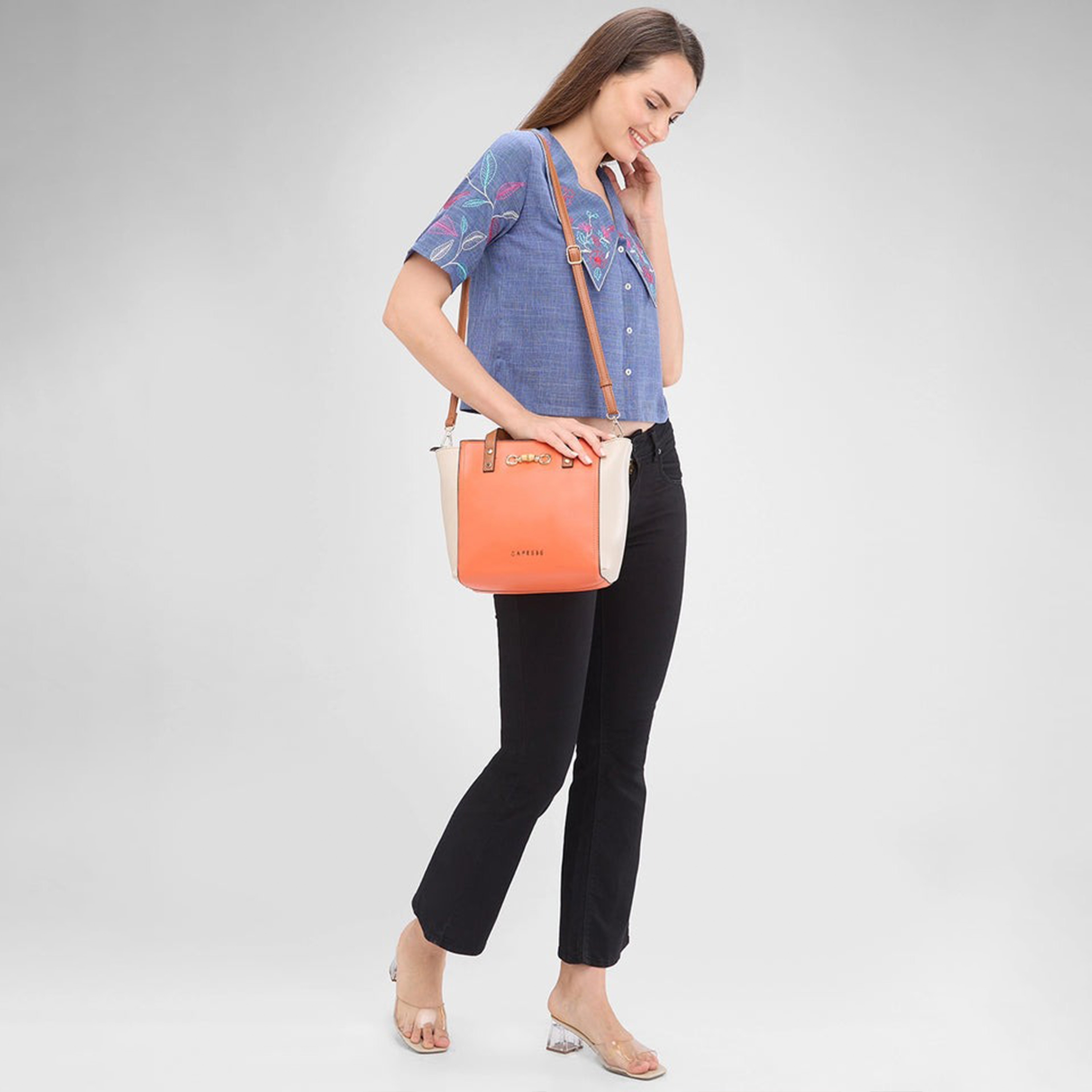Caprese Double-Handle Satchel Bag with Zipper Closure and Detachable Strap | 34 x 25 x 13 cm-women-bagsandwallets-handbags-image-3