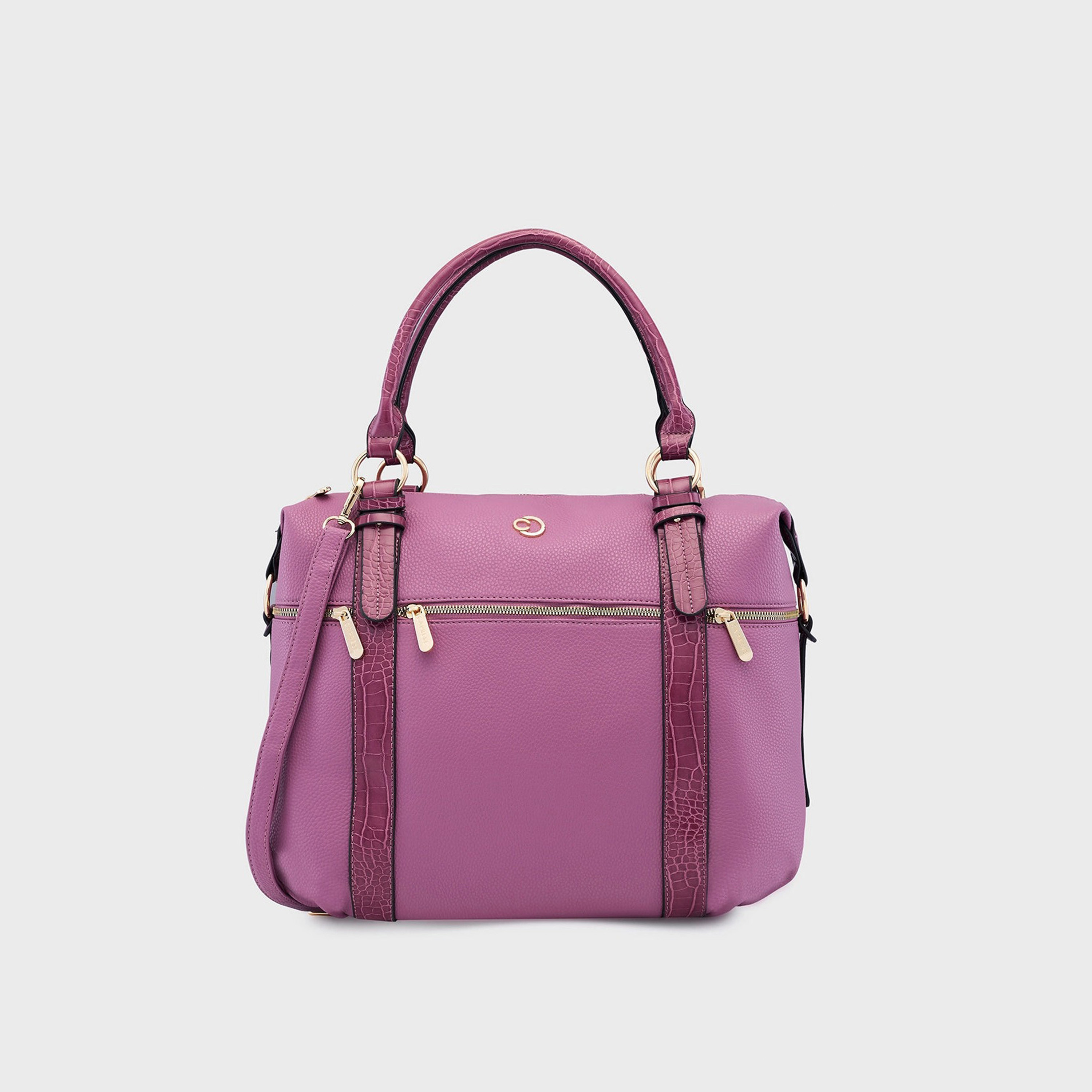 Caprese Textured Double-Handle Satchel Bag with Zipper Closure and Detachable Strap | 22 x 6 x 15 cm-women-bagsandwallets-handbags-image-1