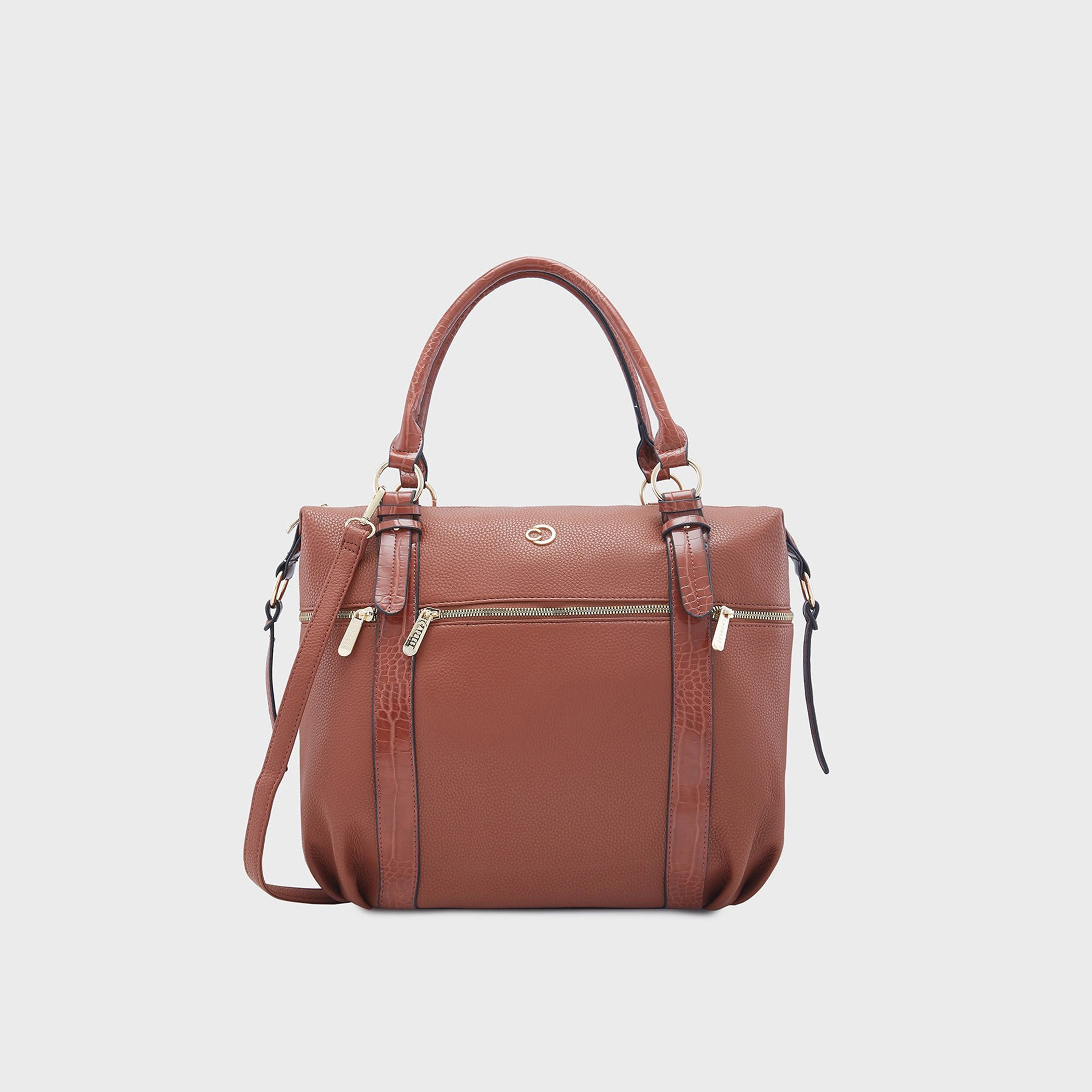 Caprese Textured Double-Handle Satchel Bag with Zipper Closure and Detachable Strap | 22 x 6 x 15 cm-women-bagsandwallets-handbags-image-1