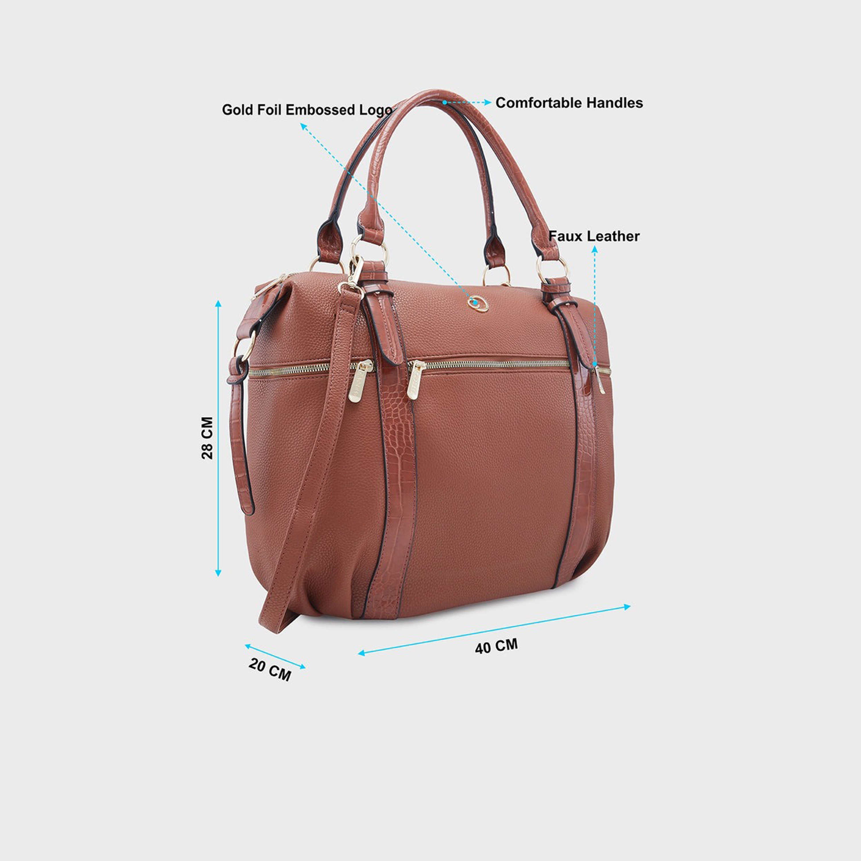 Caprese Textured Double-Handle Satchel Bag with Zipper Closure and Detachable Strap | 22 x 6 x 15 cm-women-bagsandwallets-handbags-image-6