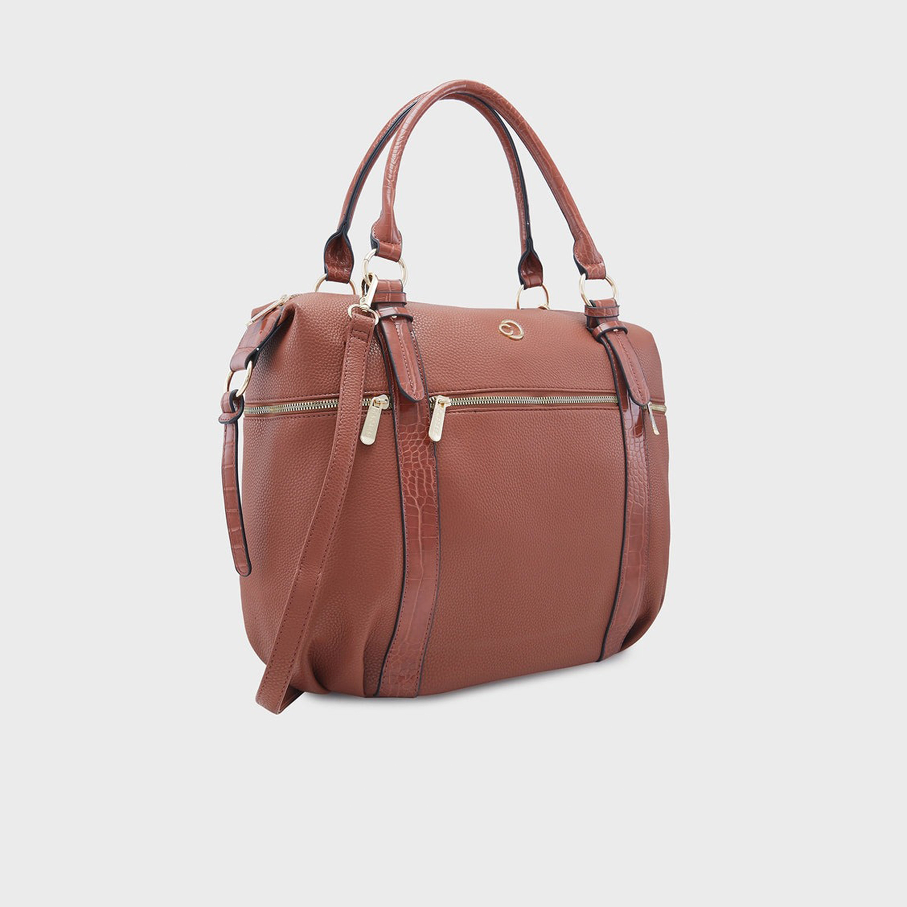 Caprese Textured Double-Handle Satchel Bag with Zipper Closure and Detachable Strap | 22 x 6 x 15 cm-women-bagsandwallets-handbags-image-8