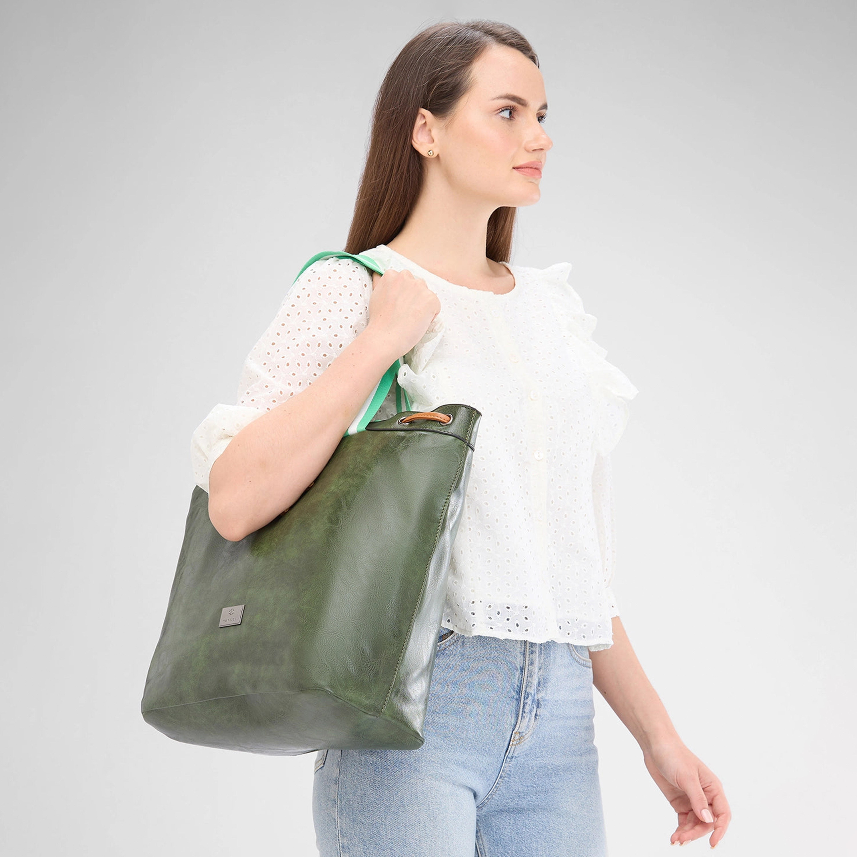 Caprese Self Design Double-Handle Shoulder Bag with Drawstring Closure | 30 x 26 x 17 cm-women-bagsandwallets-handbags-image-2