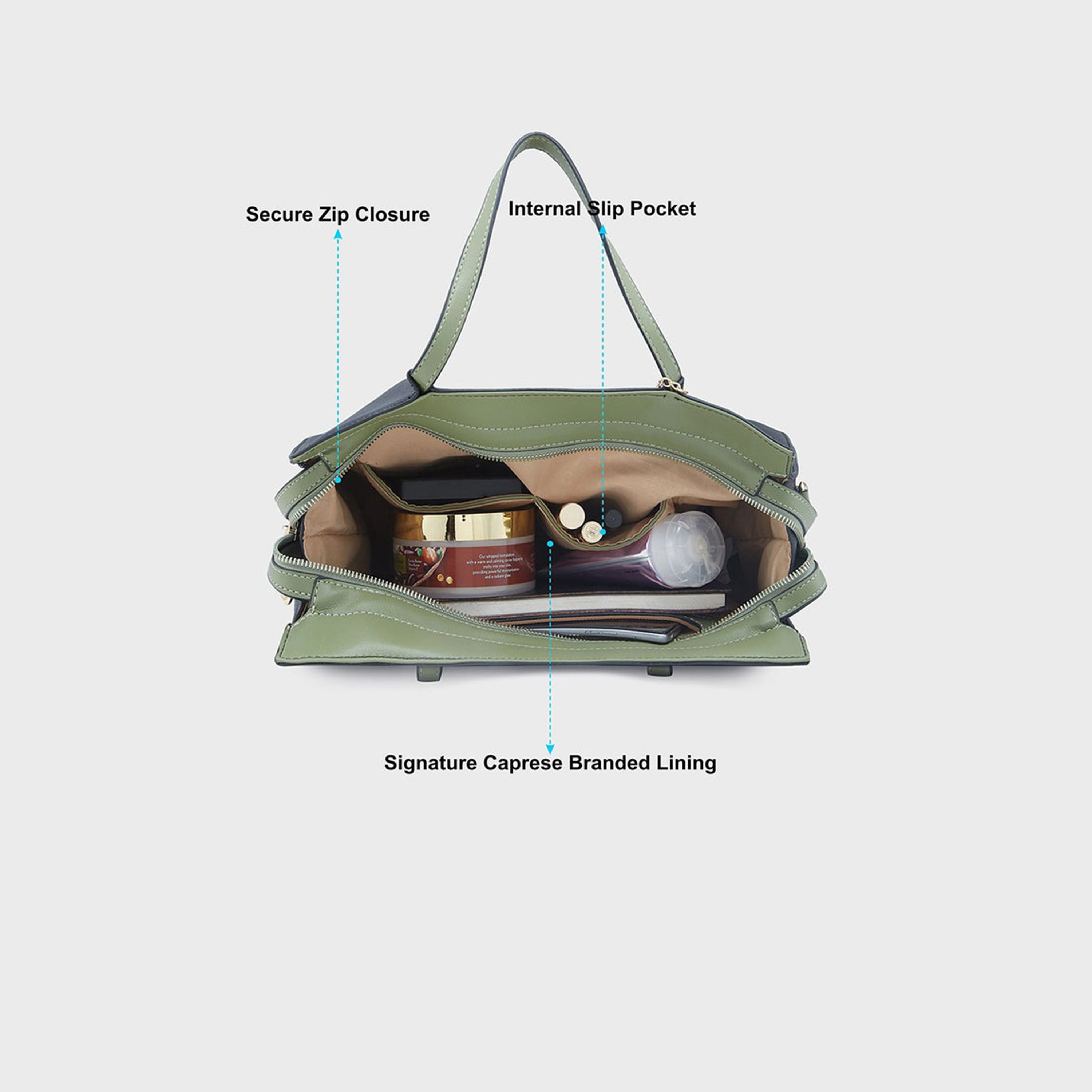 حقيبة حقيبة بمقبض مزدوج من Caprese مع إغلاق بسحاب وحزام قابل للفصل | 34 × 9 × 29 سم-women-bagsandwallets-handbags-image-3