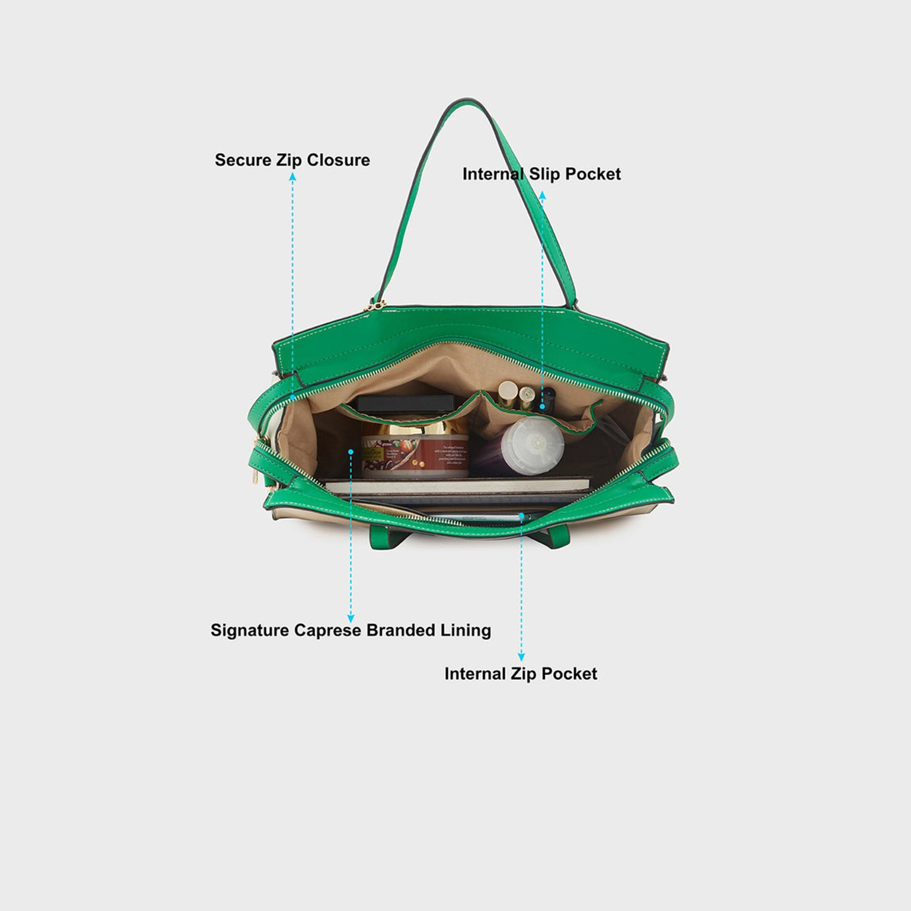 حقيبة حقيبة بمقبض مزدوج من Caprese مع إغلاق بسحاب وحزام قابل للفصل | 32 × 25 × 11 سم-women-bagsandwallets-handbags-image-4
