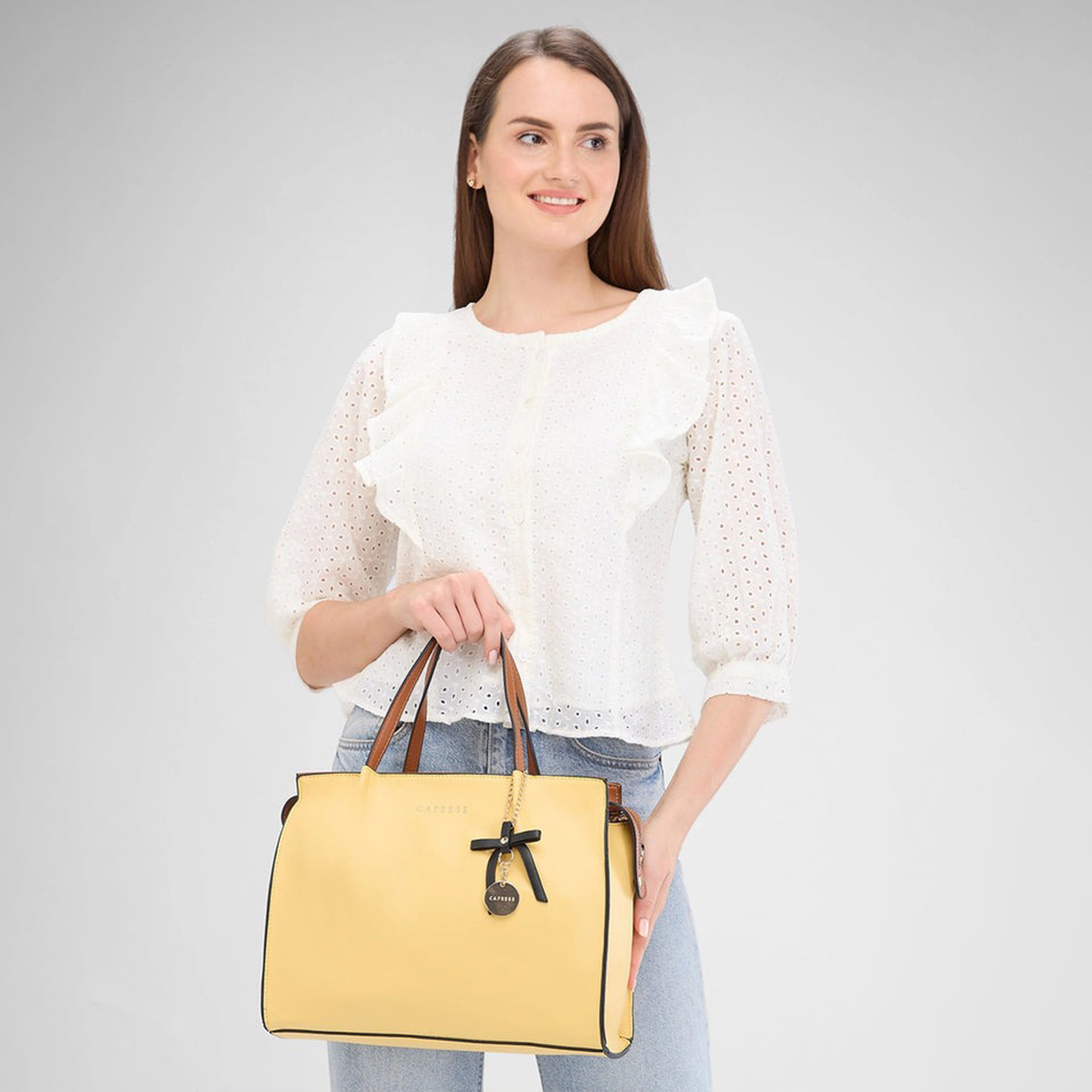 Caprese Textured Double-Handle Satchel Bag with Zipper Closure and Detachable Strap | 40 x 28 x 13 cm-women-bagsandwallets-handbags-image-3