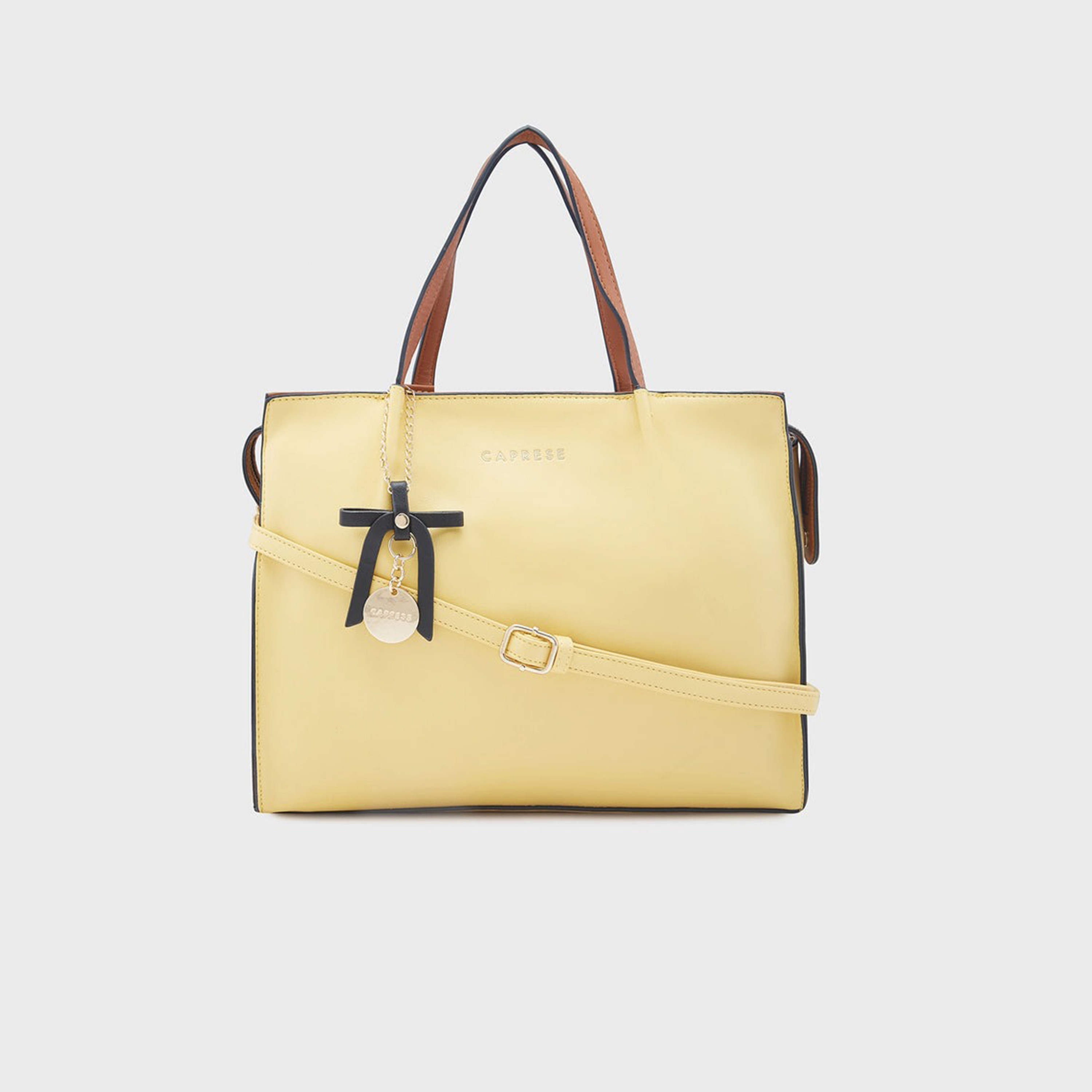 Caprese Textured Double-Handle Satchel Bag with Zipper Closure and Detachable Strap | 40 x 28 x 13 cm-women-bagsandwallets-handbags-image-8