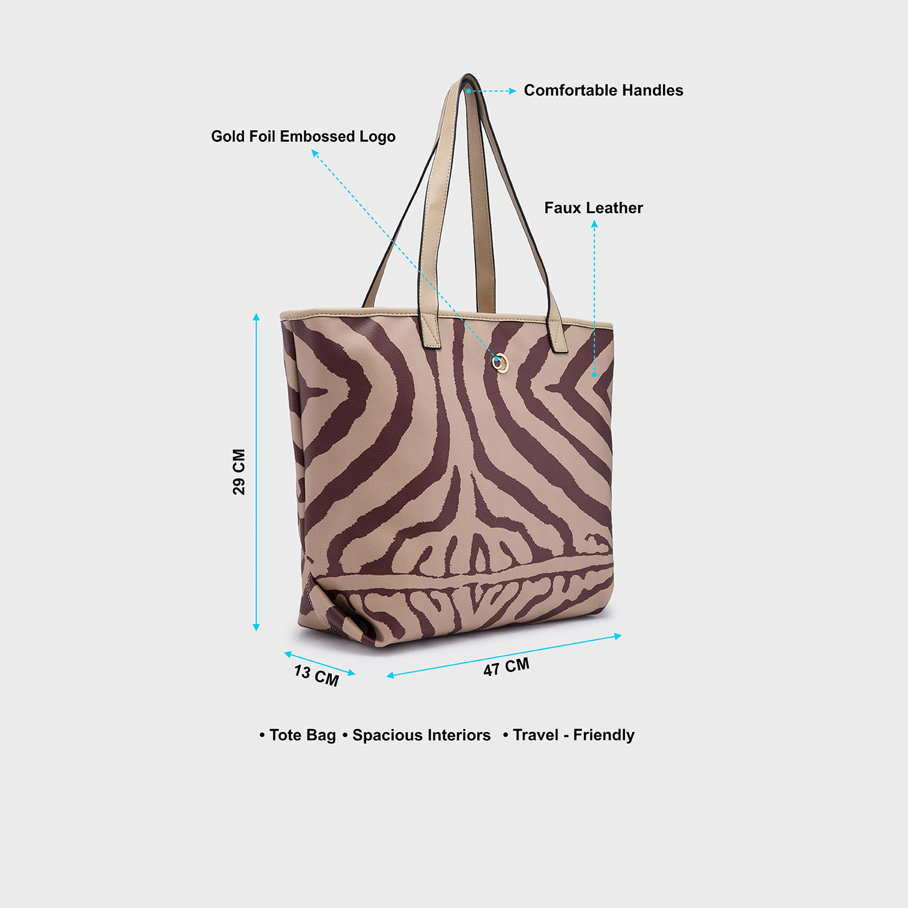 حقيبة كتف بمقبض مزدوج بطبعة من Caprese مع إغلاق بسحاب | 47 × 29 × 13 سم-women-bagsandwallets-handbags-image-4