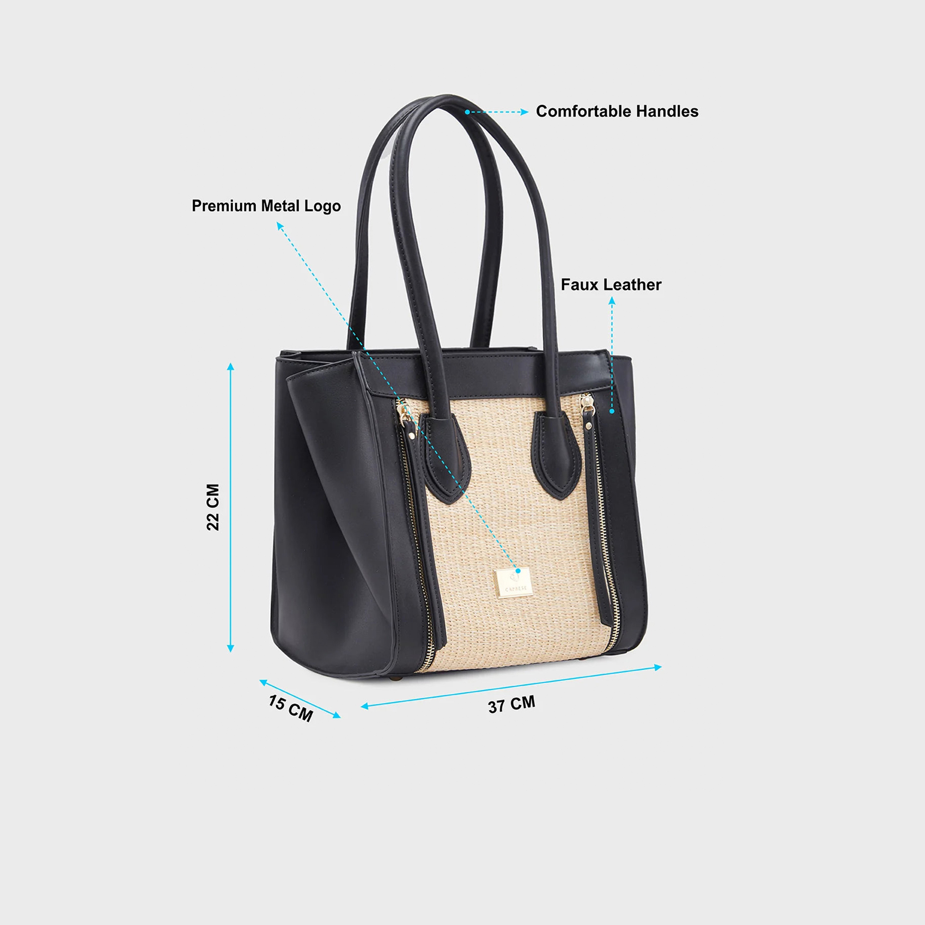حقيبة كتف بمقبض مزدوج من Caprese مع إغلاق بسحاب | 37 × 22 × 15 سم-women-bagsandwallets-handbags-image-3