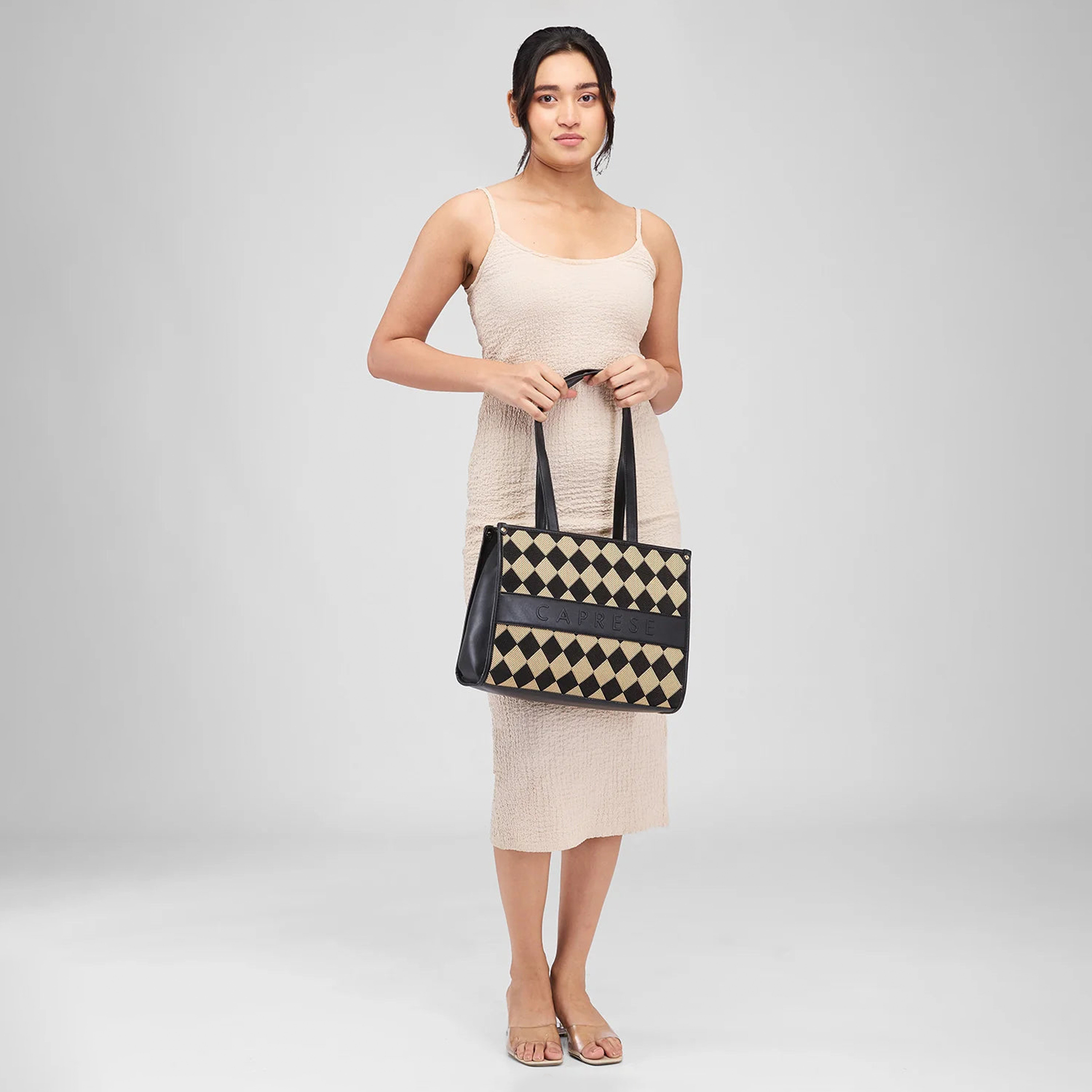 Caprese Textured Double-Handle Tote Bag with Zipper Closure | 35 x 27 x 13 cm-women-bagsandwallets-handbags-image-2