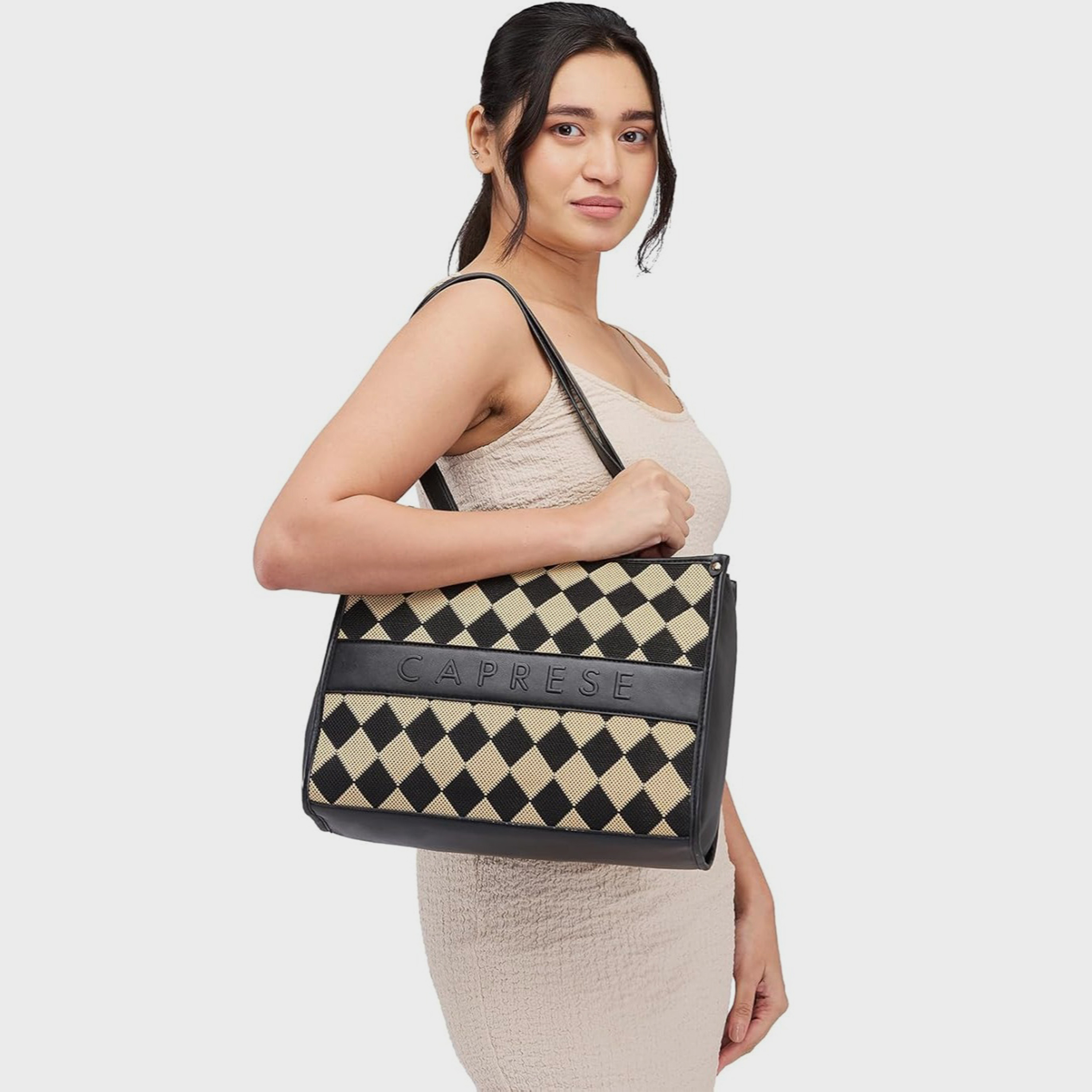 Caprese Textured Double-Handle Tote Bag with Zipper Closure | 35 x 27 x 13 cm-women-bagsandwallets-handbags-image-3